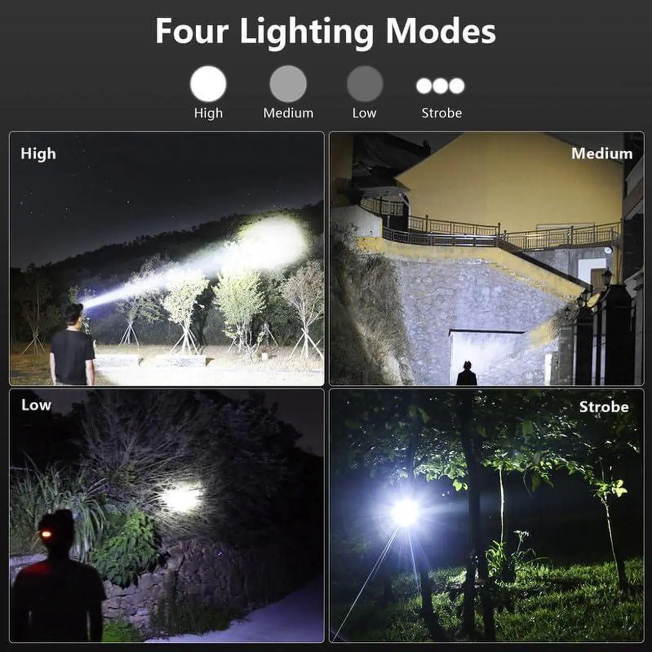 Alt view image 5 of 7 - LED Rechargeable Headlamps for Adults 90000 Lumen Super Bright Headlamp Flashlight 90°Adjustable 4 Modes IPX5 Waterproof USB Rechargeable Head Lamp for Camping Running Hunting Cycling Climbing Hiking