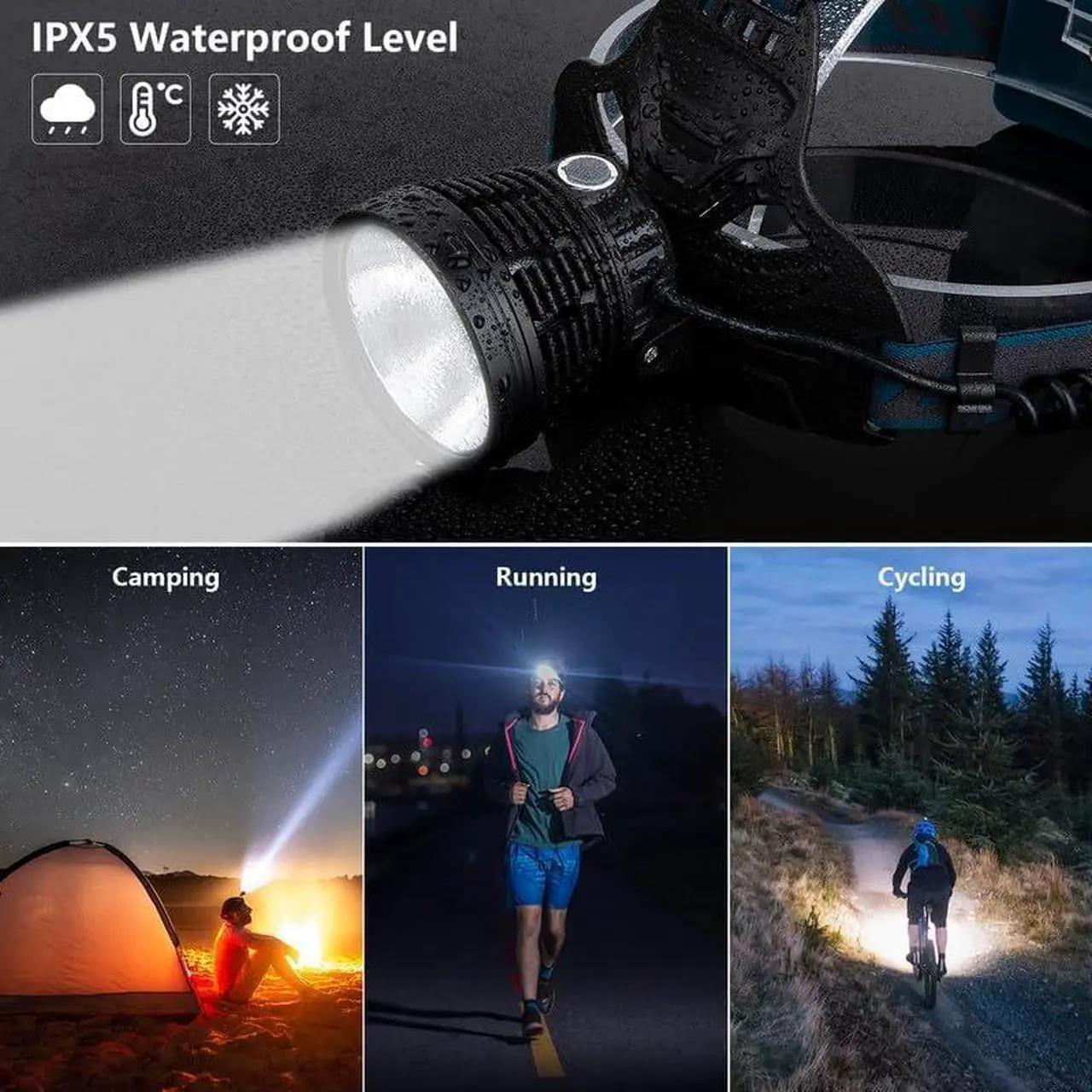 Alt view image 6 of 7 - LED Rechargeable Headlamps for Adults 90000 Lumen Super Bright Headlamp Flashlight 90°Adjustable 4 Modes IPX5 Waterproof USB Rechargeable Head Lamp for Camping Running Hunting Cycling Climbing Hiking