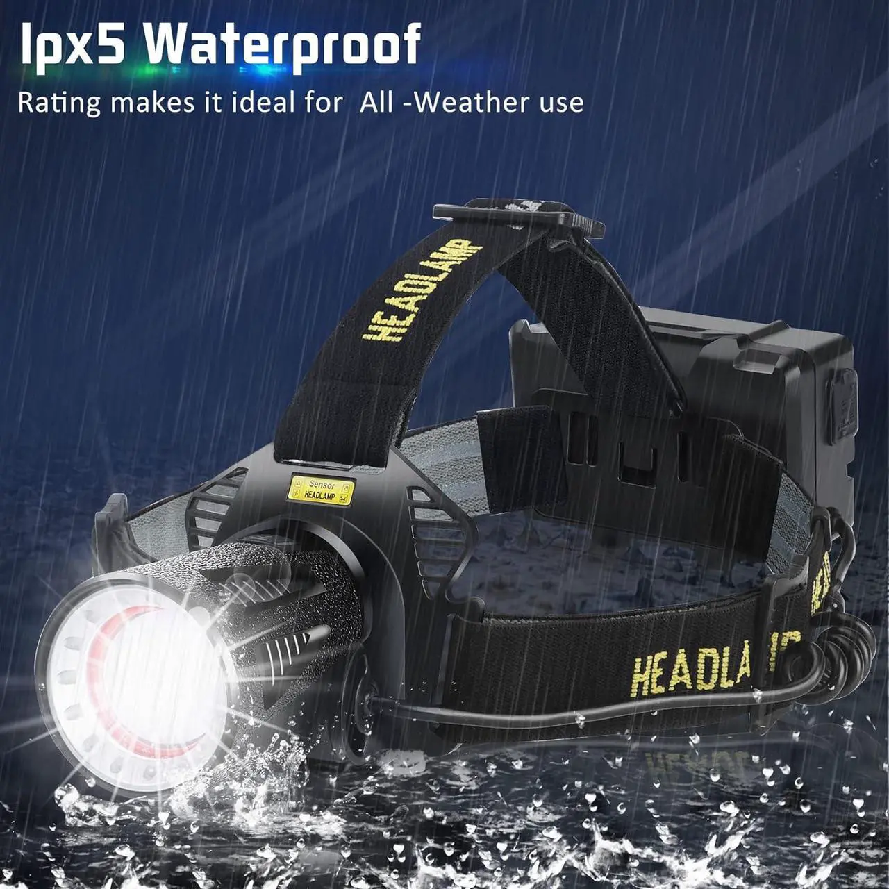 Alt view image 5 of 7 - Headlamp Rechargeable 150000LM Super Bright Headlamp for Adults with Motion Sensors 7 Modes Zoomable IP68 Waterproof Head Flashlight for Camping Hunting Fishing (Batteries Included)