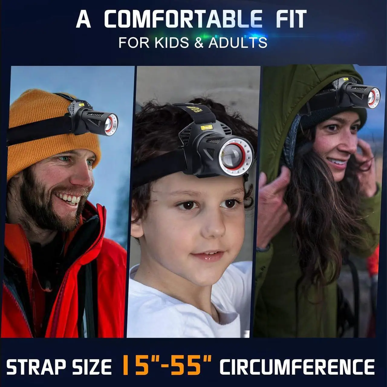 Alt view image 6 of 7 - Headlamp Rechargeable 150000LM Super Bright Headlamp for Adults with Motion Sensors 7 Modes Zoomable IP68 Waterproof Head Flashlight for Camping Hunting Fishing (Batteries Included)