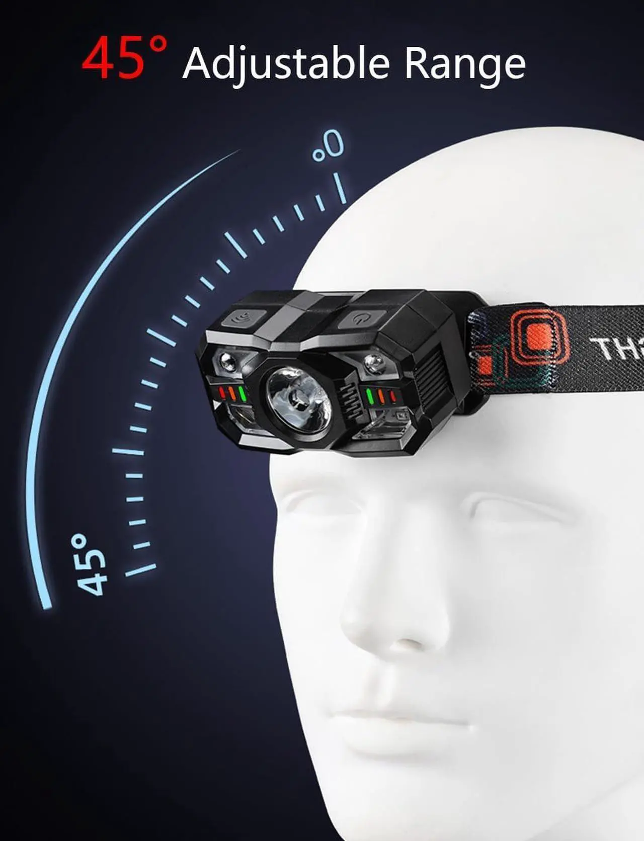 Alt view image 3 of 7 - Headlamp Rechargeable 1200 Lumen Ultra Bright LED Head Lamp Flashlight with White Red Light Motion Sensor Waterproof Headlight 5 Modes Lights for Outdoor Camping Fishing Running (2 Pack)
