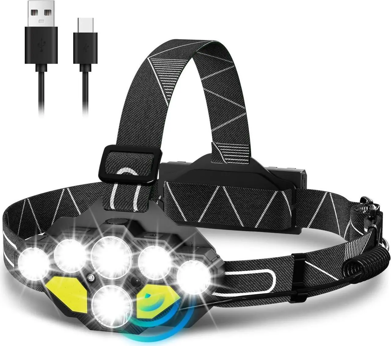 Main image of Headlamp Rechargeable 18000 Lumen High Bright Head Lamp with Red Light 8 Led Headlamps for Adults with Motion Sensor Waterproof Head Light for Camping Fishing Hiking Hunting 9 Modes