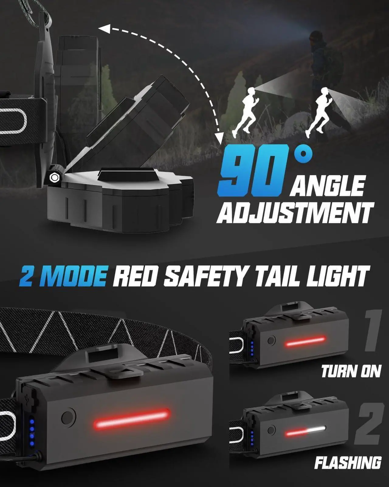 Alt view image 6 of 7 - Headlamp Rechargeable 18000 Lumen High Bright Head Lamp with Red Light 8 Led Headlamps for Adults with Motion Sensor Waterproof Head Light for Camping Fishing Hiking Hunting 9 Modes