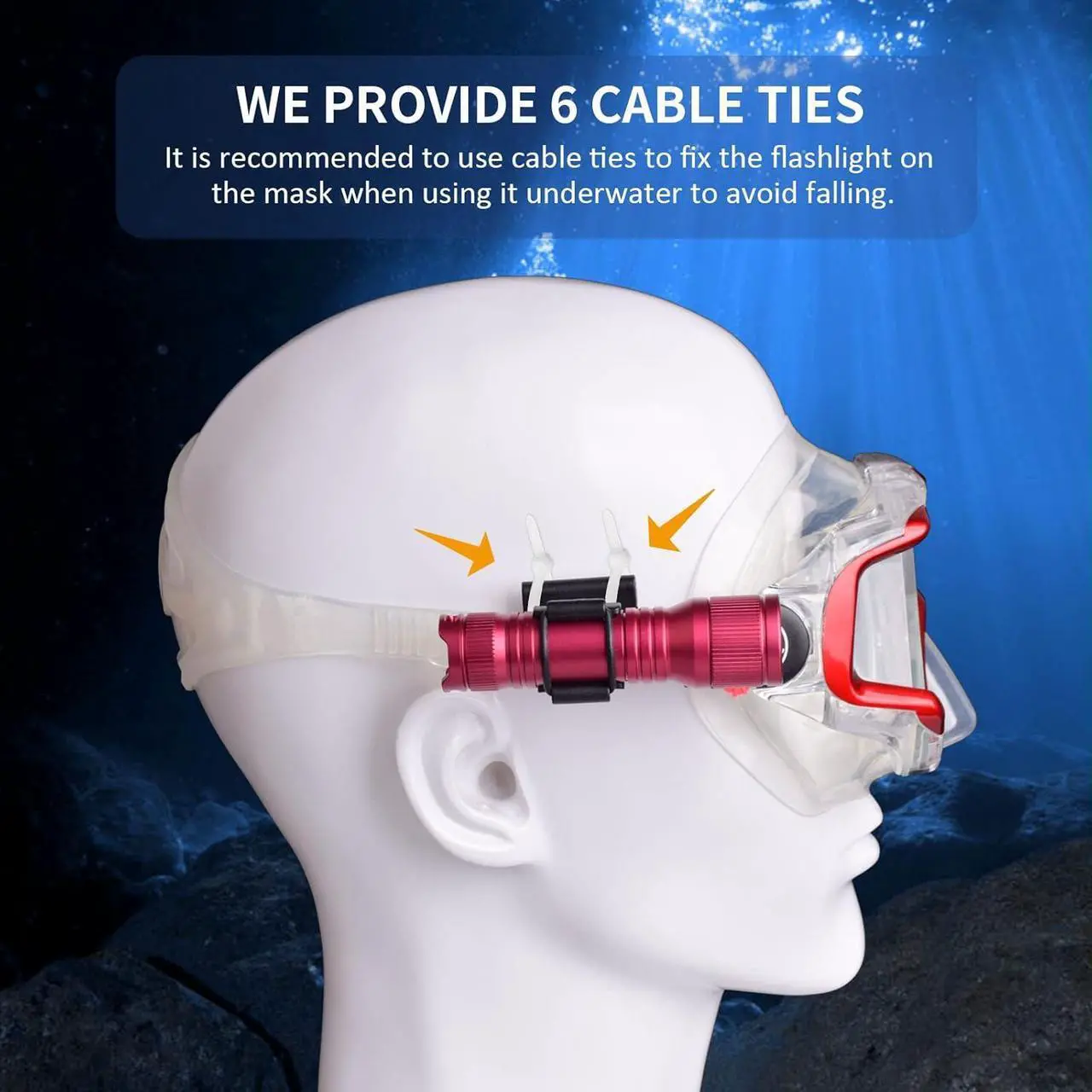 Alt view image 5 of 7 - D560 Mini Scuba Dive Light Headlamp 650 Lumen Mask Diving Flashlight with 360° Rotatable Mask Clip Underwater 150m Backup Headlight with Rotary Switch (Not Included Snorkel Mask) (Red)