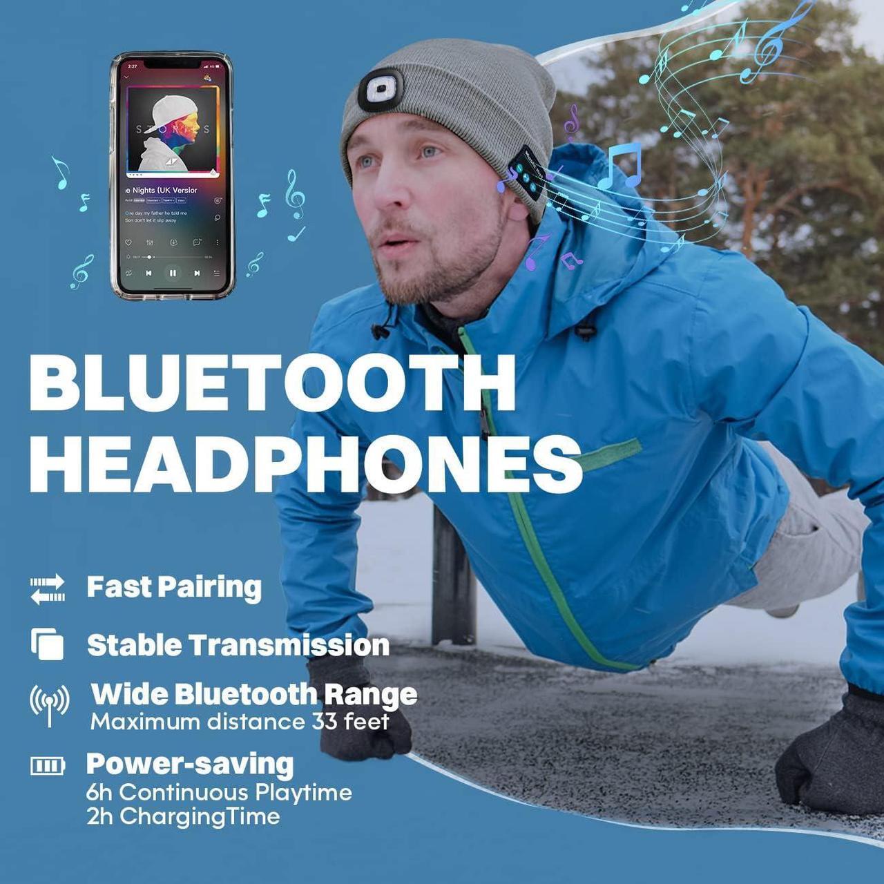 Alt view image 3 of 7 - Bluetooth Beanie Hat with Light Headlamp Cap with Headphones and Built-in Speaker Mic Gifts for Men Women Teen