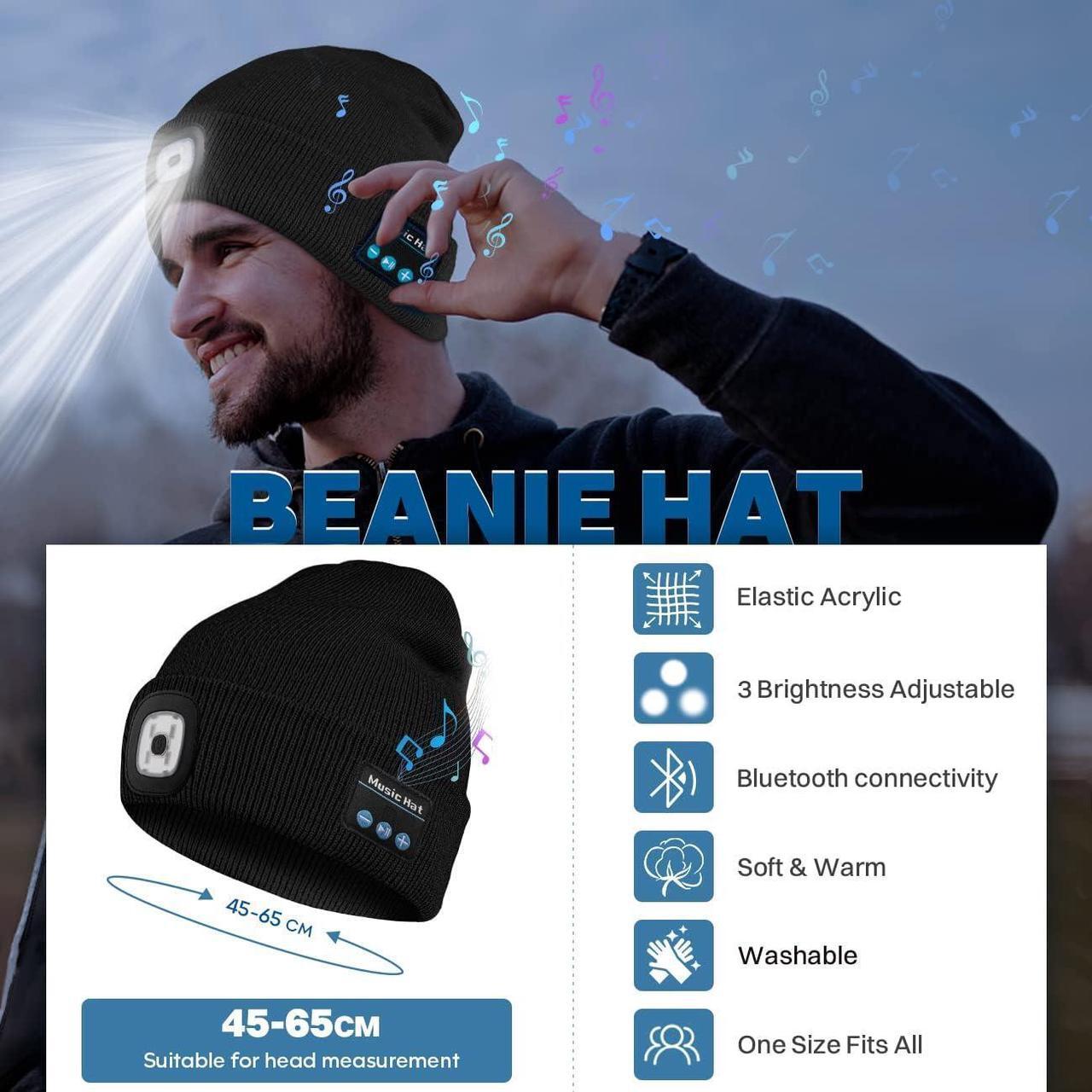 Alt view image 2 of 7 - Bluetooth Beanie Hat with Light Headlamp Cap with Headphones and Built-in Speaker Mic Gifts for Men Women Teen