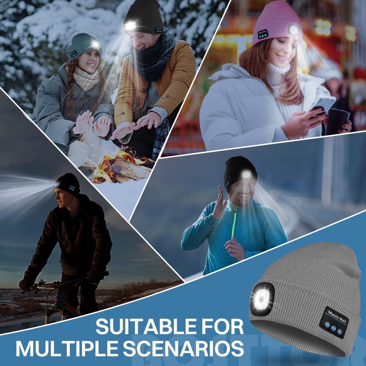 Alt view image 6 of 7 - Bluetooth Beanie Hat with Light Headlamp Cap with Headphones and Built-in Speaker Mic Gifts for Men Women Teen