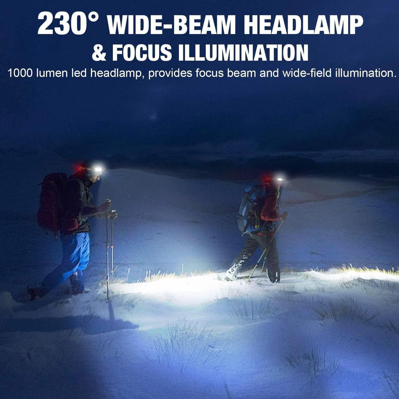 Alt view image 2 of 7 - LED Headlamp, 1000lumens 230° Widebeam Headlight 4 Packs, USB Rechargeable HeadLamp with Red Taillight, Lightweight Waterproof Headband Light for Camping Running Hiking, Hard Hat Headlamp