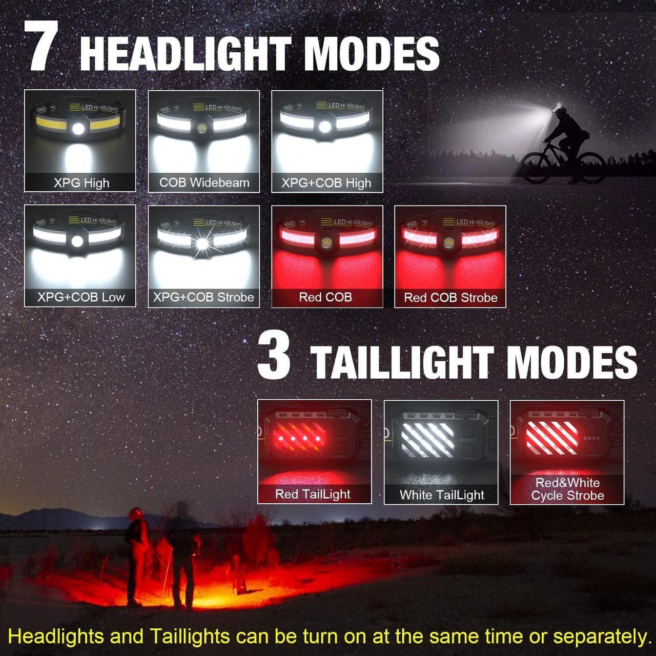 Alt view image 3 of 7 - LED Headlamp, 1000lumens 230° Widebeam Headlight 4 Packs, USB Rechargeable HeadLamp with Red Taillight, Lightweight Waterproof Headband Light for Camping Running Hiking, Hard Hat Headlamp