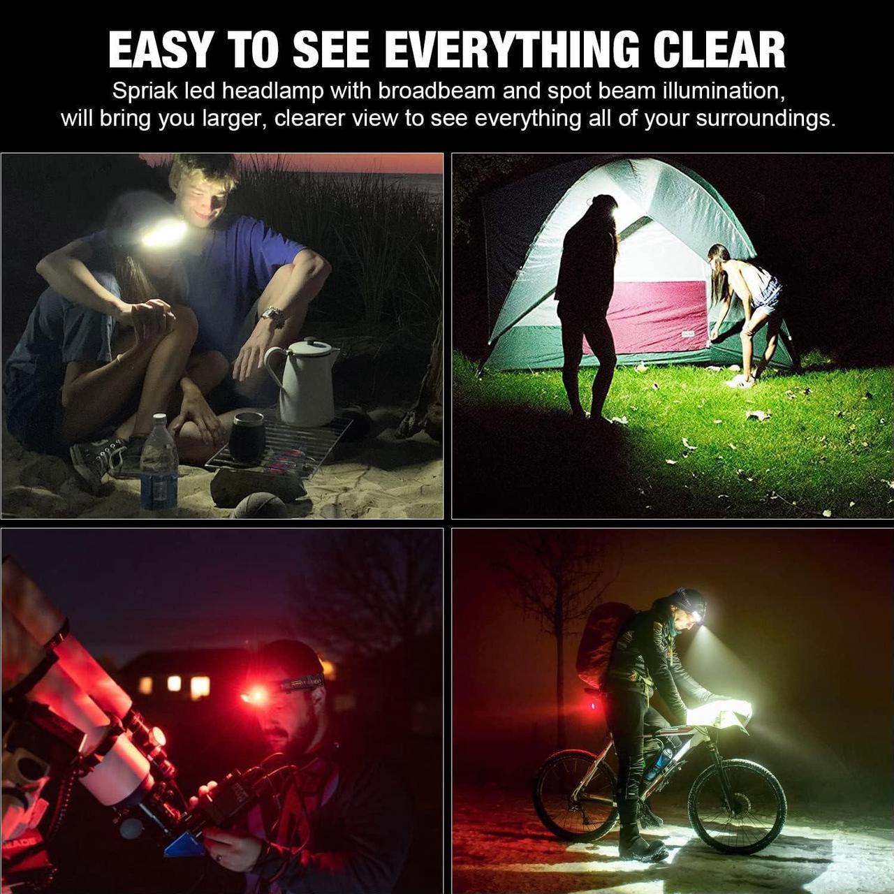 Alt view image 7 of 7 - LED Headlamp, 1000lumens 230° Widebeam Headlight 4 Packs, USB Rechargeable HeadLamp with Red Taillight, Lightweight Waterproof Headband Light for Camping Running Hiking, Hard Hat Headlamp