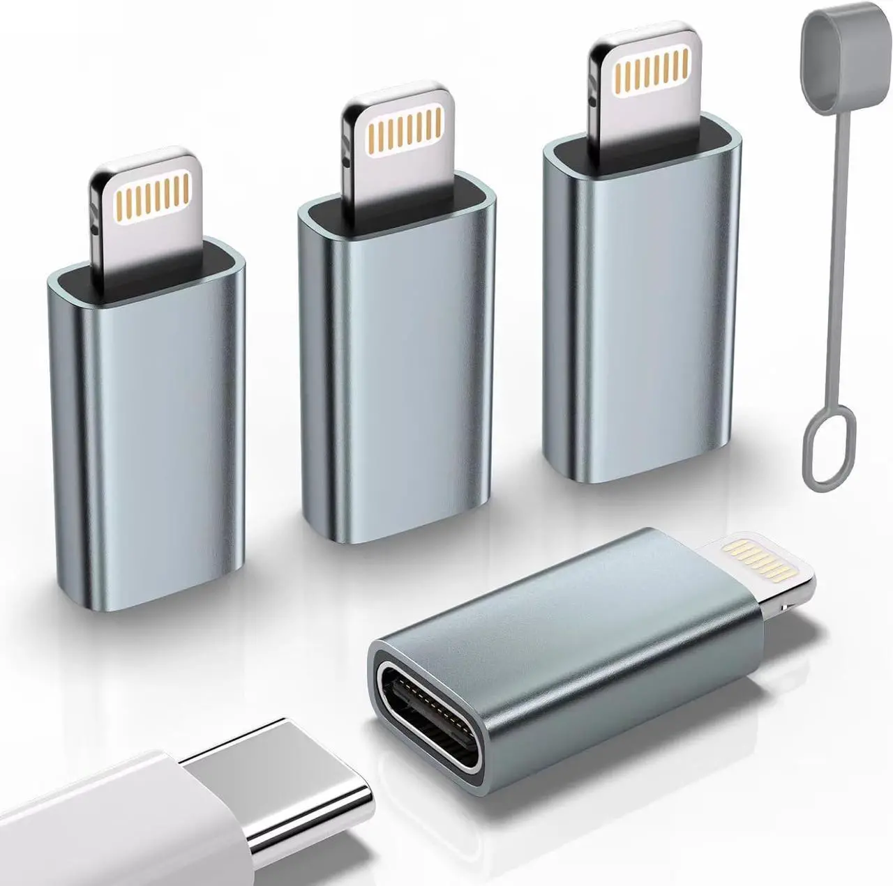 Main image of USB C Type C to Lightning Adapter 4 Pack 1.8-2.2A 15W Fast Charging Support Data Sync Lightning to USB Type C Cable Adapter for iPhone/iPad/for Airpods with Anti-Lost Loop Not for Audio/OTG