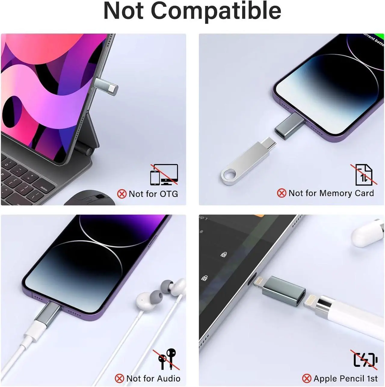 Alt view image 6 of 7 - USB C Type C to Lightning Adapter 4 Pack 1.8-2.2A 15W Fast Charging Support Data Sync Lightning to USB Type C Cable Adapter for iPhone/iPad/for Airpods with Anti-Lost Loop Not for Audio/OTG