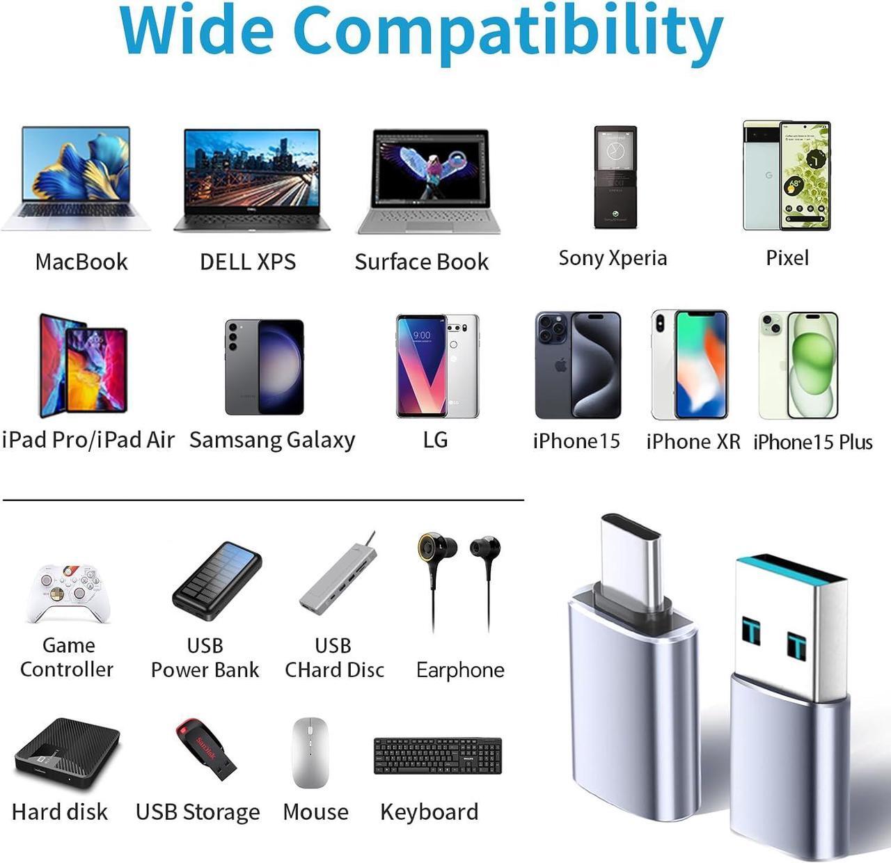 Alt view image 2 of 7 - USB to USB C Adapter 4 Pack 2*Type C Female to A Male Charger Converter & 2*USB C Male to USB 3.0 Female for Apple Watch iPhone 15 Pro Max 14 13 12 AirPods Ultra 8 9 Samsung OTG Adapt USB to USB C