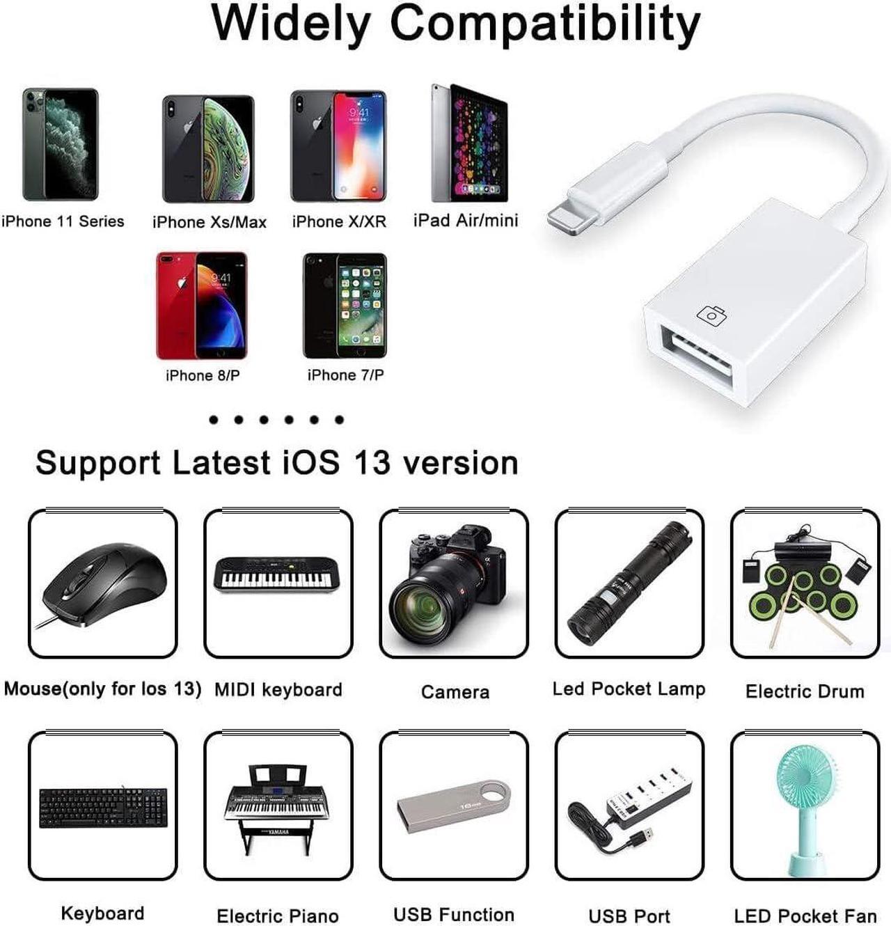 Alt view image 2 of 7 - Apple MFi Certified Lightning to USB Camera Adapter for iPhone/iPad Female USB 3.0 OTG Cable Adapter Support Connect Camera USB Flash Drive Card Reader MIDI Keyboard Mouse