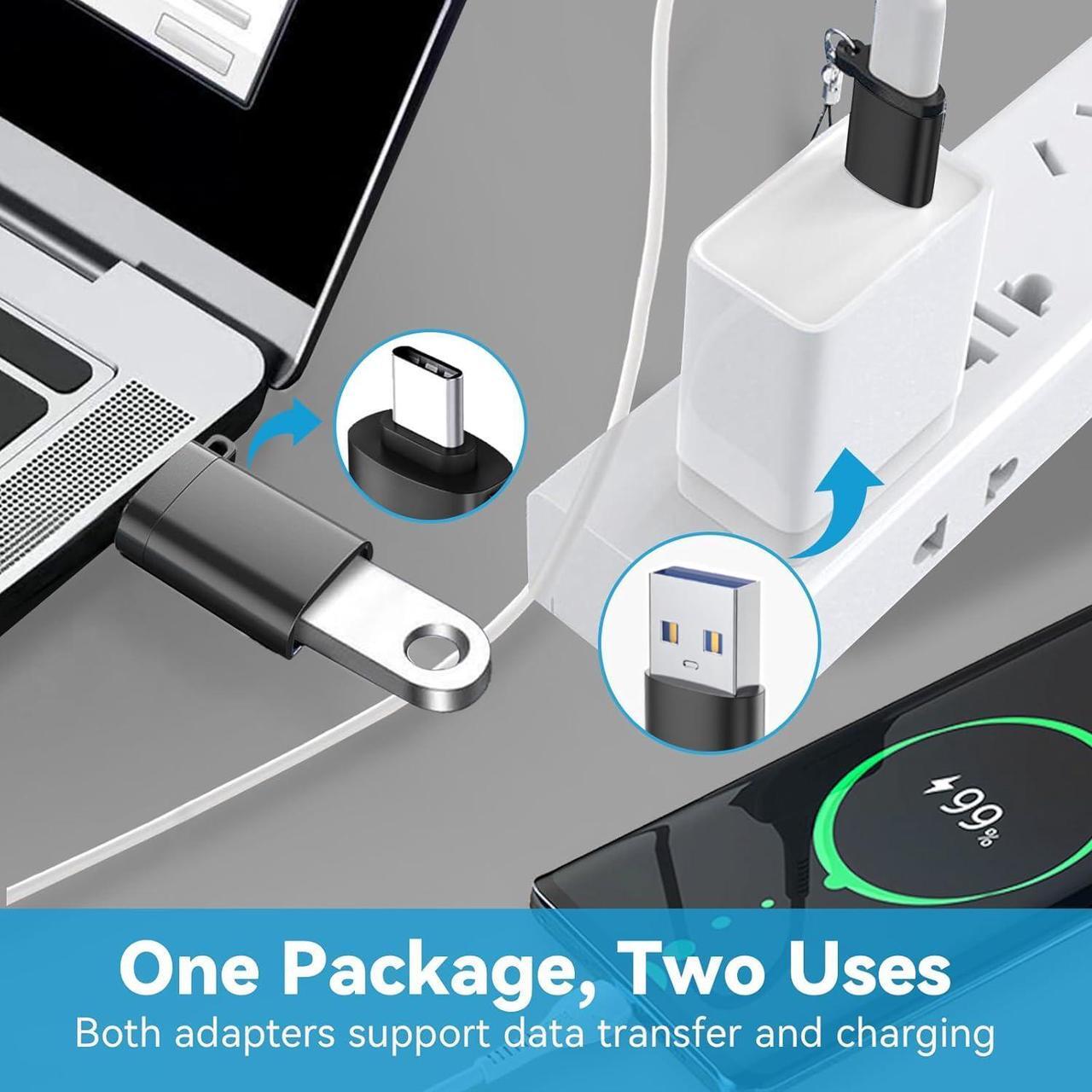 Alt view image 2 of 7 - 4 Pack USB to USB C Adapter 2Pack Type C Female to A Male Converter2Pack USB C Male to USB 3.0 Female OTG Converter for Apple Watch Ultra 8 9 iPhone 16 15 Pro Max 14 13 AirPods Samsung S24S Black