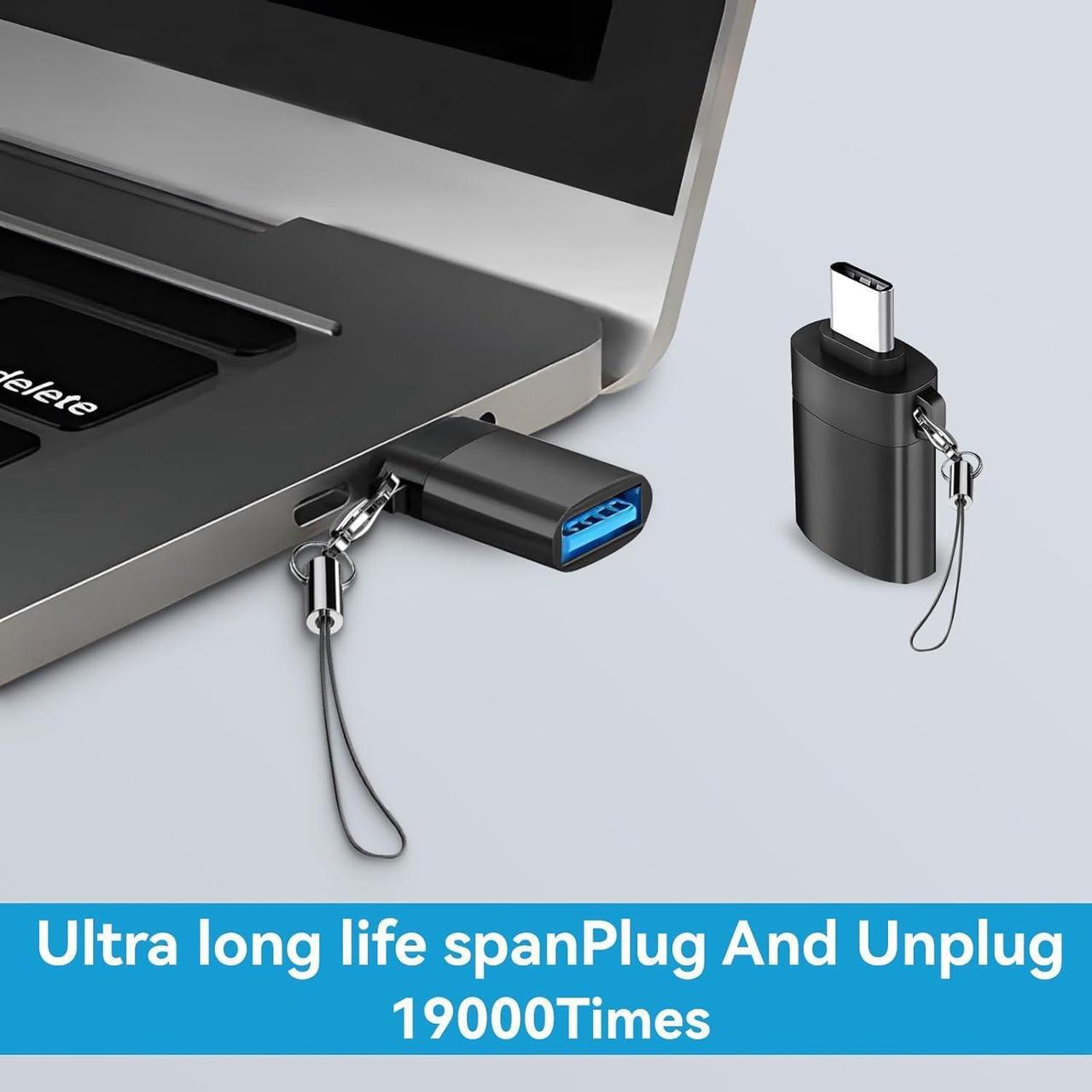 Alt view image 5 of 7 - 4 Pack USB to USB C Adapter 2Pack Type C Female to A Male Converter2Pack USB C Male to USB 3.0 Female OTG Converter for Apple Watch Ultra 8 9 iPhone 16 15 Pro Max 14 13 AirPods Samsung S24S Black