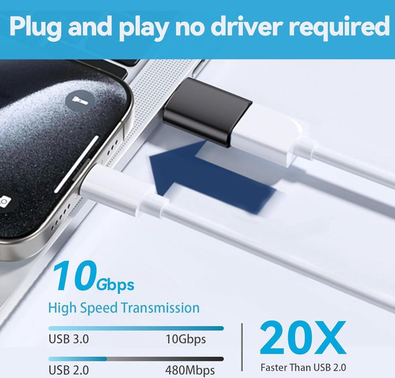 Alt view image 6 of 7 - 4 Pack USB to USB C Adapter 2Pack Type C Female to A Male Converter2Pack USB C Male to USB 3.0 Female OTG Converter for Apple Watch Ultra 8 9 iPhone 16 15 Pro Max 14 13 AirPods Samsung S24S Black