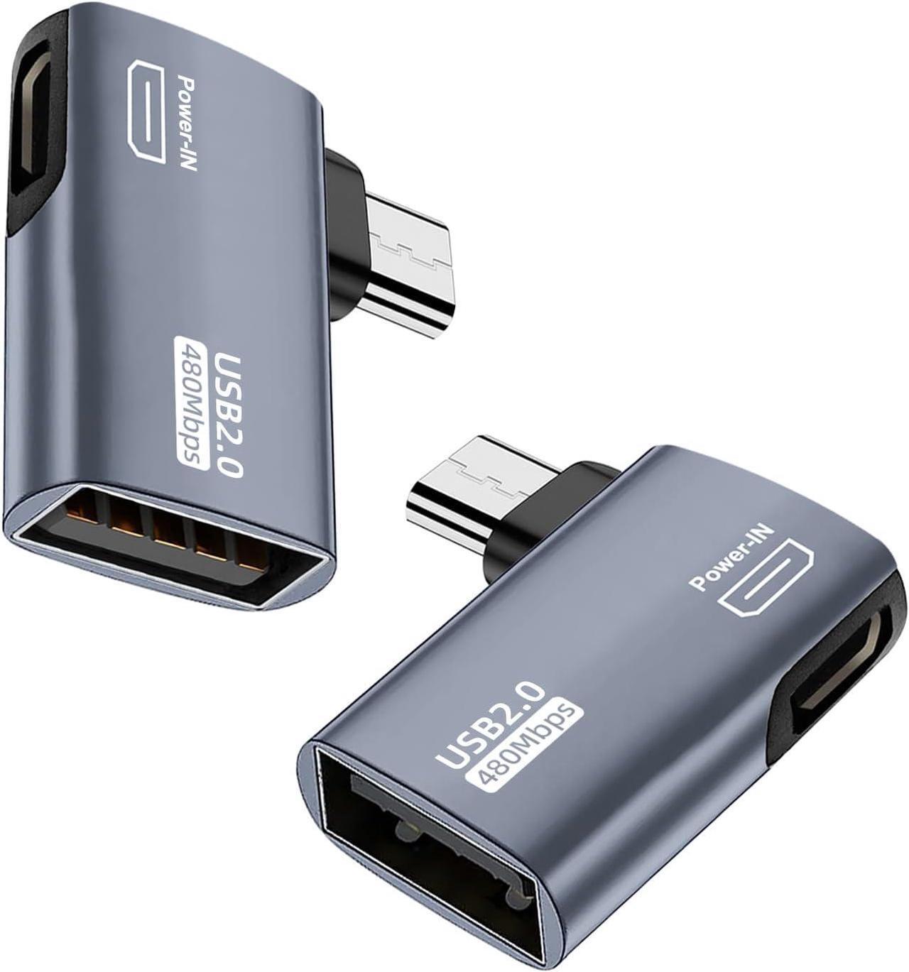 Main image of 2 Pack OTG Cable Adapter for Fire TV Stick 4K 90 Degree Left and Right Angle Powered Micro USB to USB OTG Adapter for Android Phone Tablet and More Host Devices with Micro USB (Grey)
