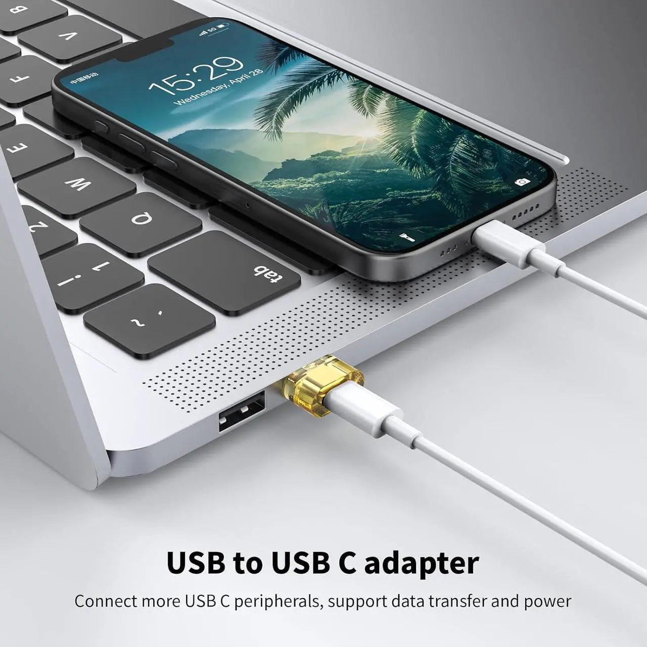 Alt view image 3 of 6 - 20 Pack USB to USB C Adapter Type C Female to A Male Charger Converter Compatible with Apple Watch Ultra iWatch 8 7 iPhone 15 14 Pro Max Plus iPad 9 10 Air 5 Mini 6 Car Samsung Galaxy S23 S24 (Yellow)