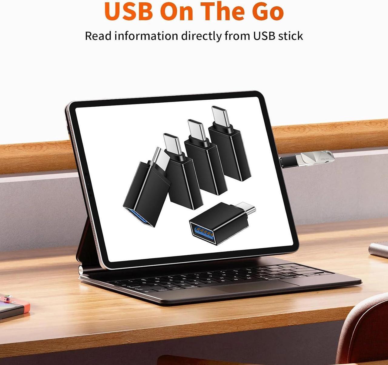 Alt view image 5 of 7 - USB C to USB Adapter 5 Pack USB to USB C 3.0 OTG Adapter USB C to USB A Converter for iPhone 16 15 Pro Max Plus MacBook Pro Air Microsoft Surface iPad Galaxy S24 S23 S22-Black