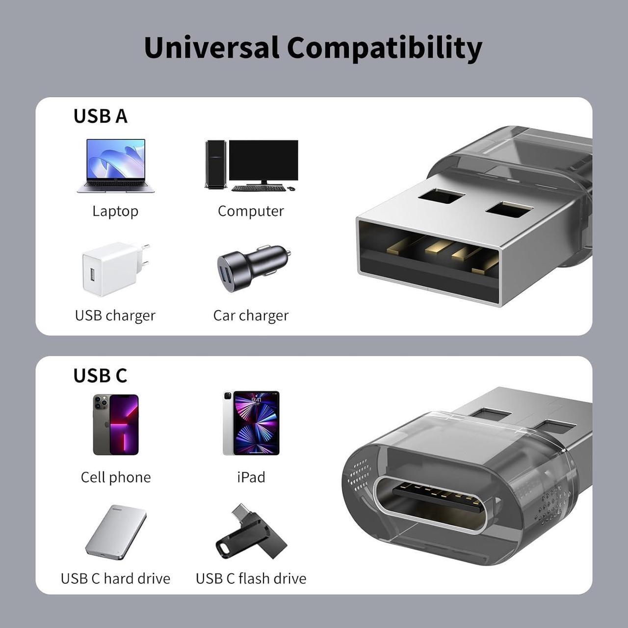 Alt view image 5 of 6 - USB-A to USB-C Adapter 10 Pack USBC Female to A Male OTG Charger USB to USBC Converter for iPhone 15 Plus Pro Max/Apple Watch Ultra iWatch/AirPods/iPad Air/Car/Galaxy S24 S23 S22 Ultra