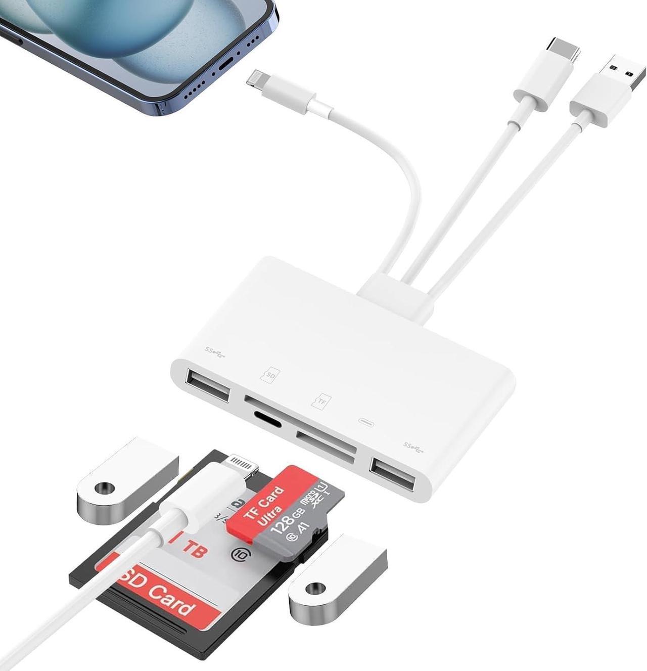 Main image of 8-in-1 Memory Card Reader MFi Certified Lightning USB-C USB to Micro SD & SD Card Slots USB OTG Adapter Card Reader for iPhone 16/15/14/MacBook/iPad Plug and Play Supports SD/Micro SD/SDHC/SDXC/MMC