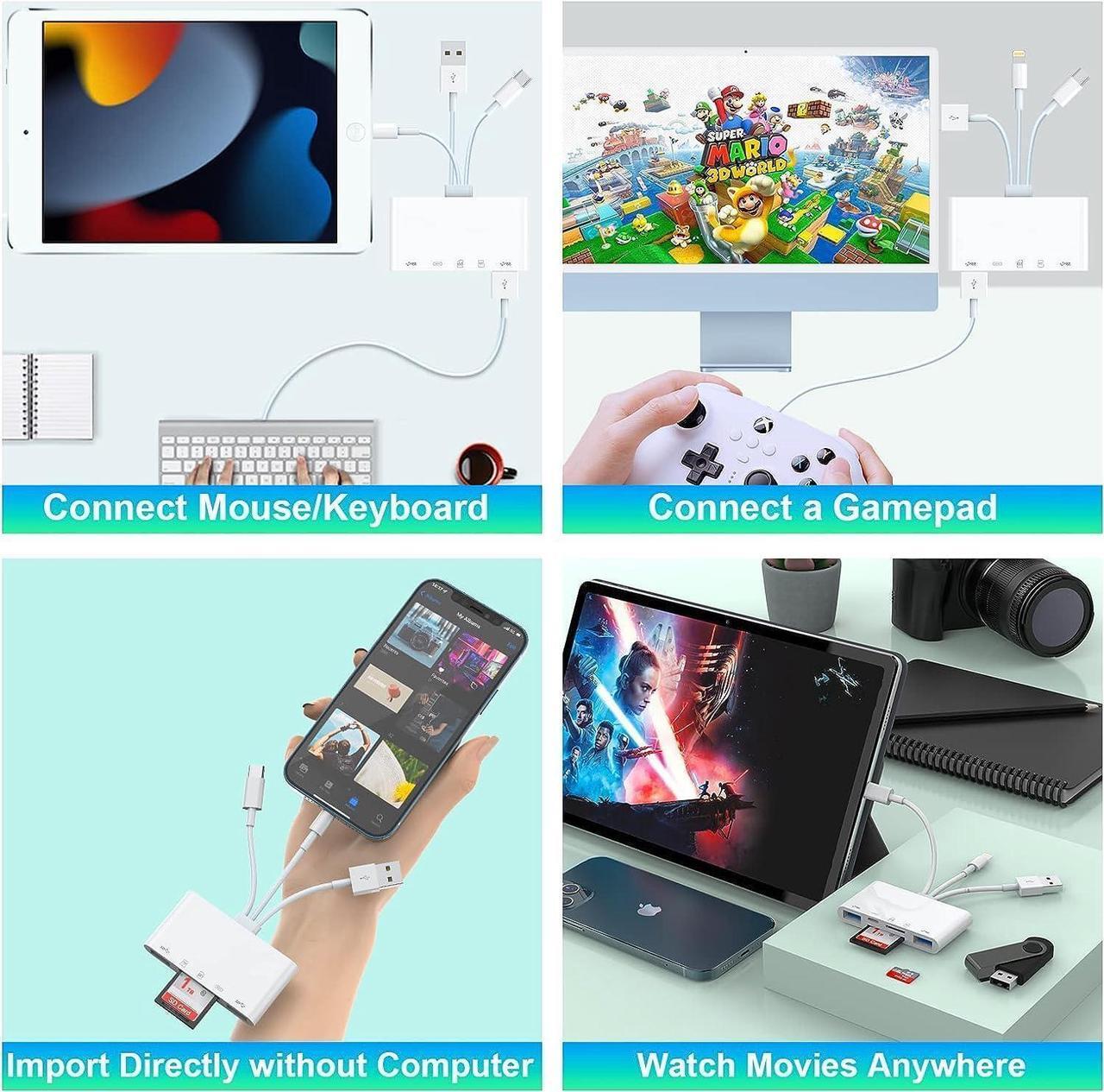 Alt view image 6 of 7 - 8-in-1 Memory Card Reader MFi Certified Lightning USB-C USB to Micro SD & SD Card Slots USB OTG Adapter Card Reader for iPhone 16/15/14/MacBook/iPad Plug and Play Supports SD/Micro SD/SDHC/SDXC/MMC