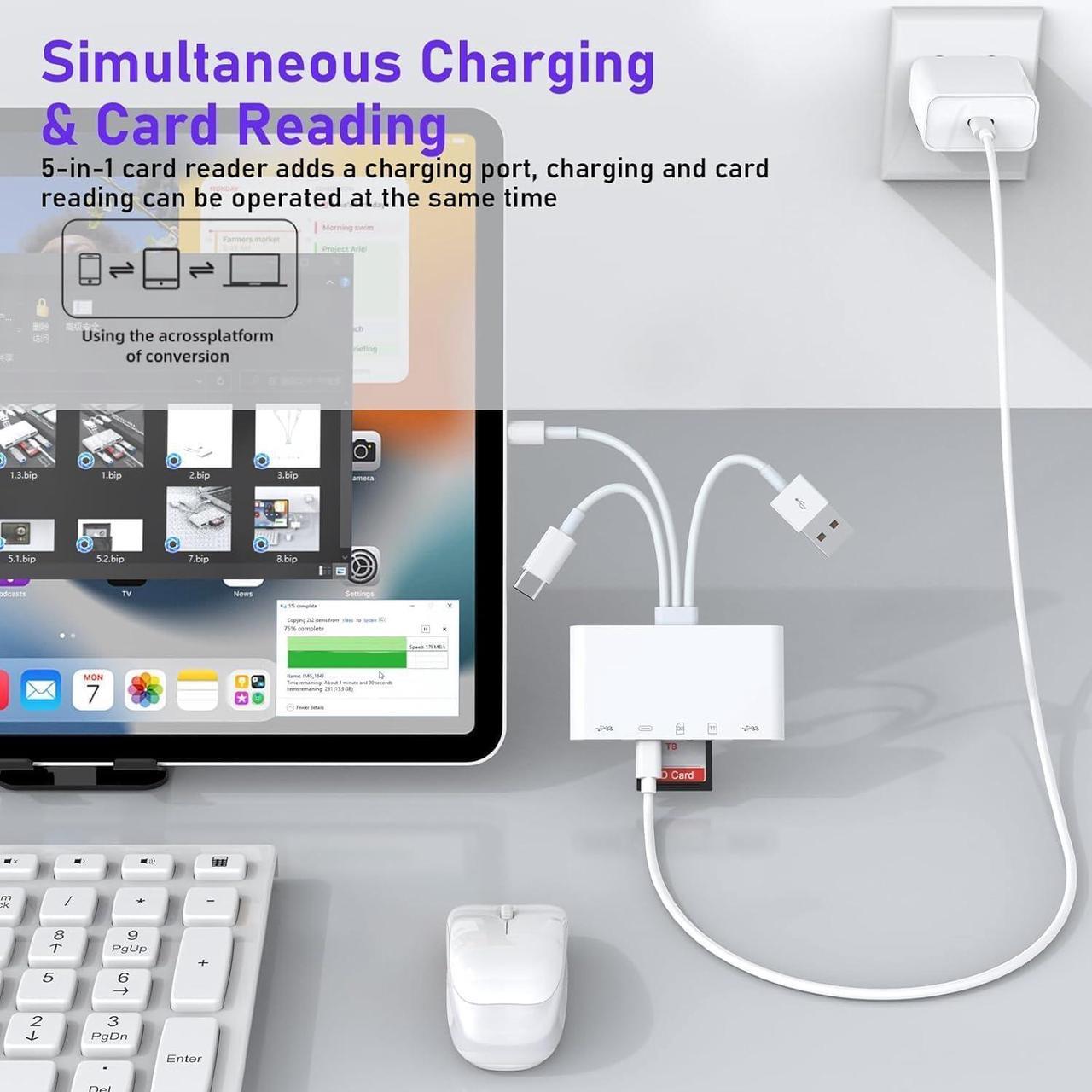 Alt view image 7 of 7 - 8-in-1 Memory Card Reader MFi Certified Lightning USB-C USB to Micro SD & SD Card Slots USB OTG Adapter Card Reader for iPhone 16/15/14/MacBook/iPad Plug and Play Supports SD/Micro SD/SDHC/SDXC/MMC