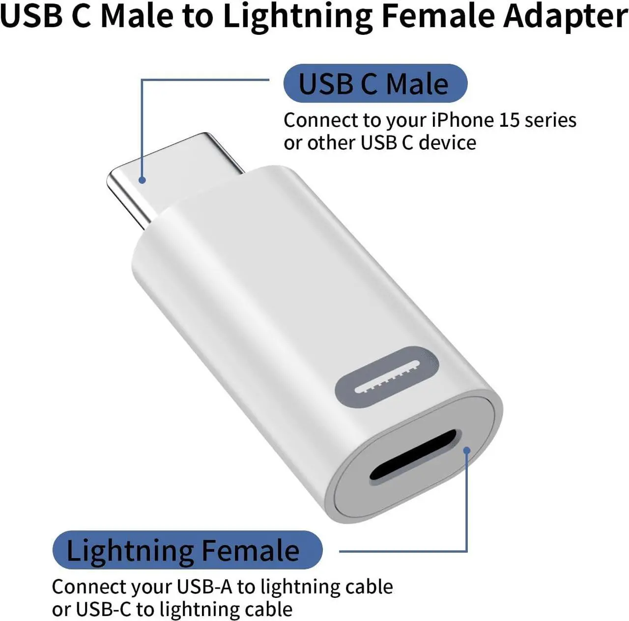 Alt view image 2 of 7 - Lightning Female to USB C Adapter 2 Pack USB C Male to Lightning Adapter Support 35W PD Fast Charging & Transfer Data for iPhone 16 15 Plus Pro Pro Max iPad Air and More Type C Devices-White