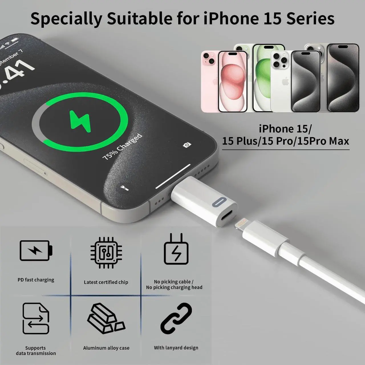 Alt view image 3 of 7 - Lightning Female to USB C Adapter 2 Pack USB C Male to Lightning Adapter Support 35W PD Fast Charging & Transfer Data for iPhone 16 15 Plus Pro Pro Max iPad Air and More Type C Devices-White