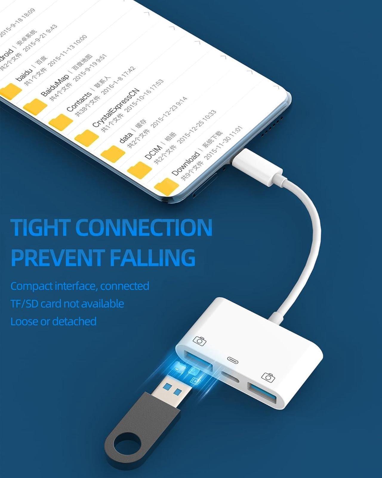 Alt view image 2 of 7 - USB-C to Dual USB A Adapter(3in1) Type-C Charge Cable Accessorie Thunderbolt Charging Port Converter Keyboard Mouse U Disk USB Card Reader OTG Dongle Compatible for Samsung LG Pixel MacBook Pro