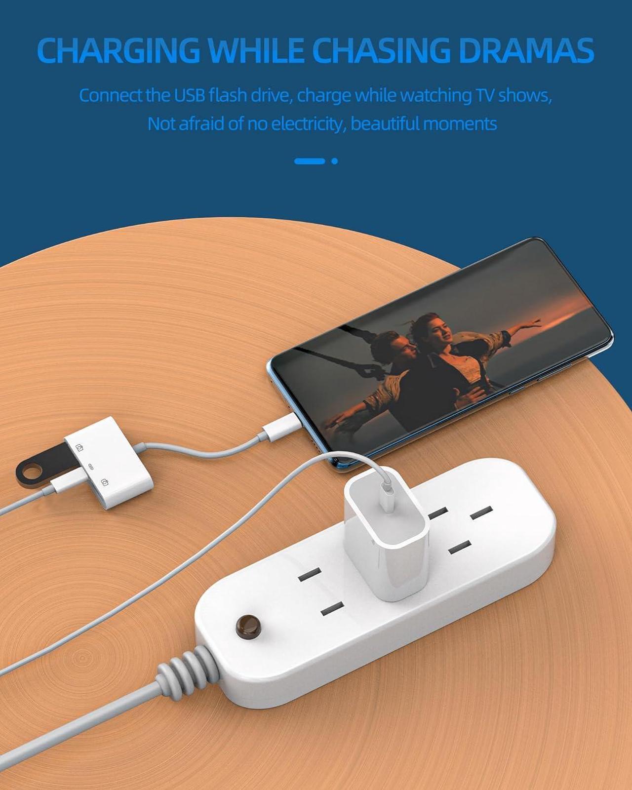 Alt view image 3 of 7 - USB-C to Dual USB A Adapter(3in1) Type-C Charge Cable Accessorie Thunderbolt Charging Port Converter Keyboard Mouse U Disk USB Card Reader OTG Dongle Compatible for Samsung LG Pixel MacBook Pro