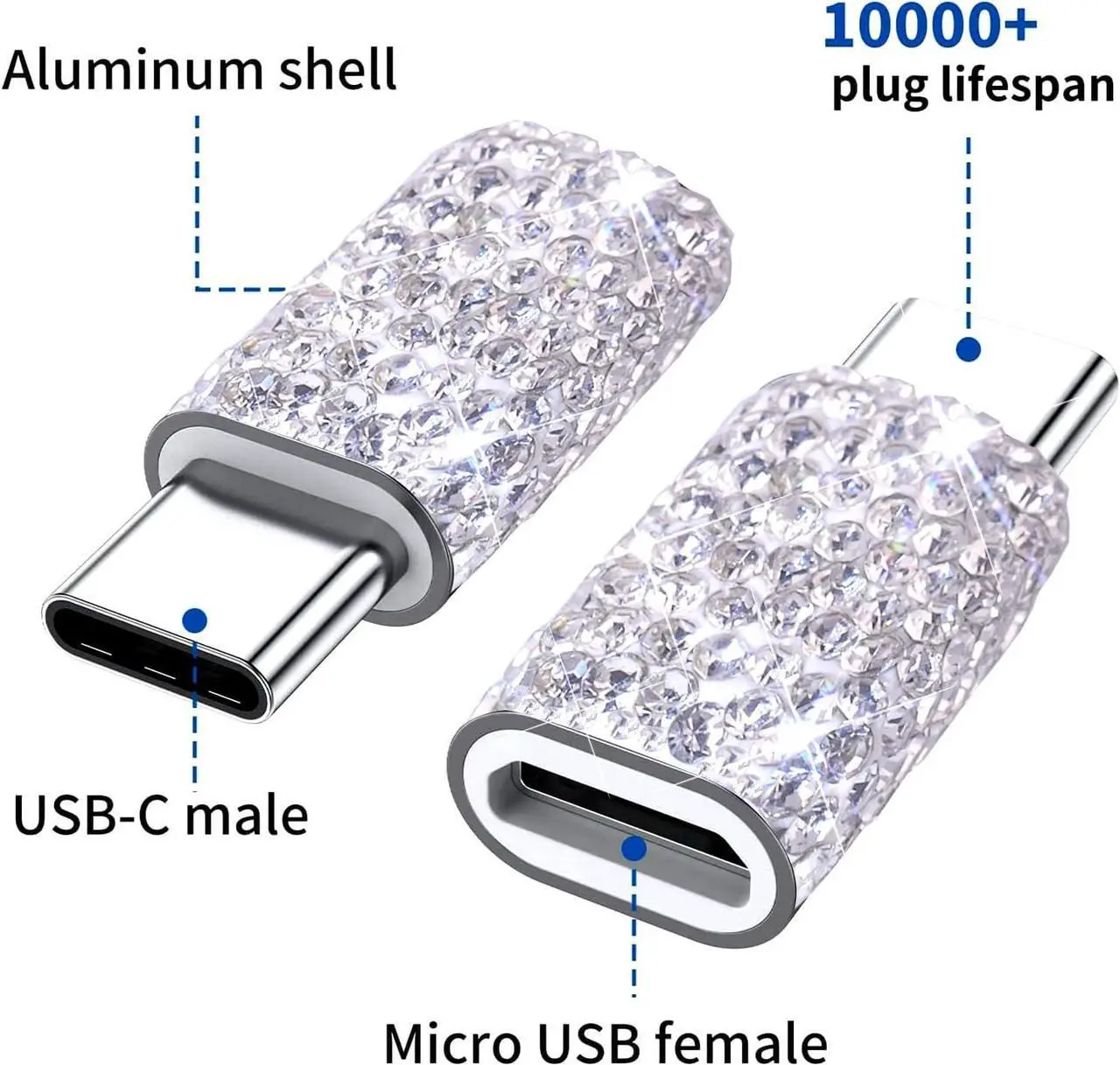 Alt view image 3 of 7 - USB C to Micro USB Female Adapter (2 Pack) USB Type C Adapter Converter Android Cable Connector Bling OTG Adapter Support Charge & Sync