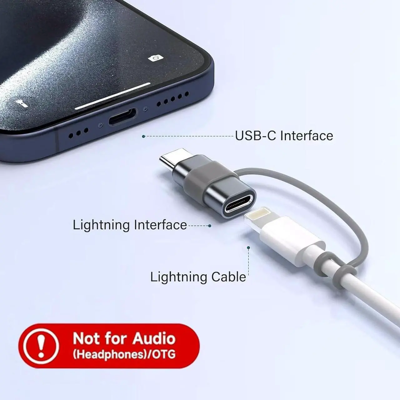 Alt view image 3 of 7 - 2 Pack Lightning to USB C Adapter for iPhone 15/16/16 Pro Max/Plus  S24 Support Charging Type C Charger Connector Cable Lightning Female to USB C Male Adapter Not for Audio Gray