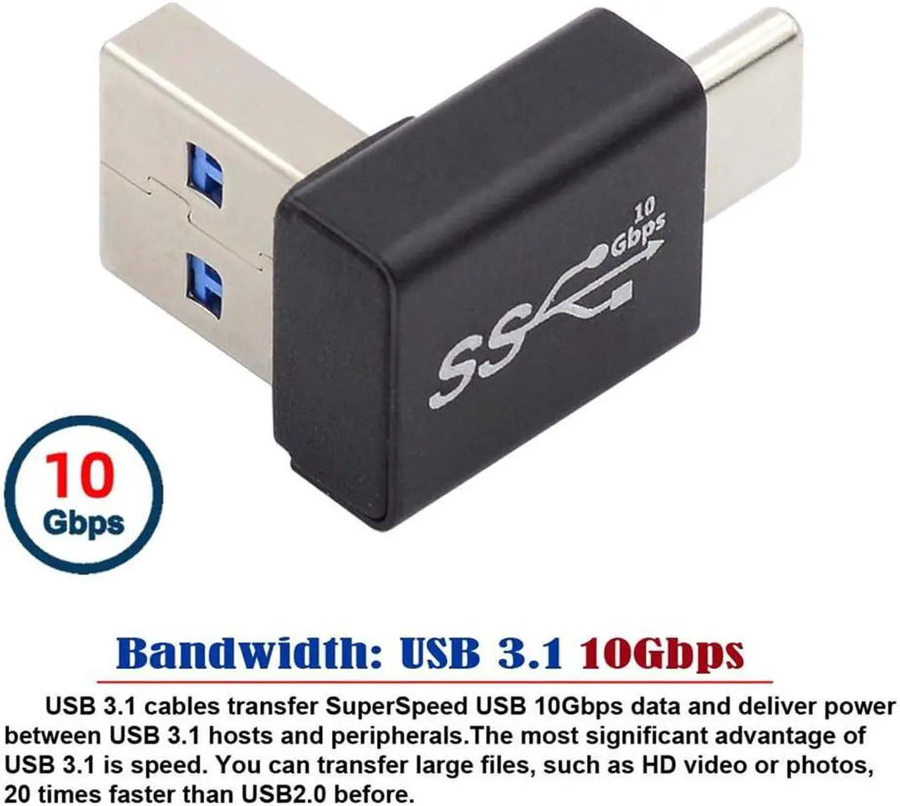 Alt view image 5 of 7 - USB3.0 Type A Male to USB 3.1 Type C Male Data 10Gbps Charge Adapter Up Angled 90 Degree for Phone Laptop