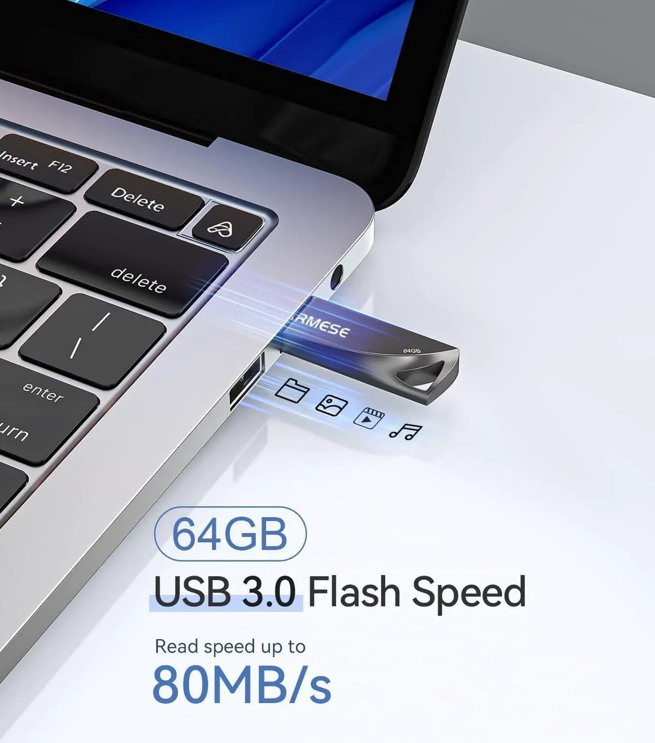 Alt view image 2 of 7 - 64GB USB 3.0 Flash Drive Waterproof Metal USB Memory Stick Slim Thumb Drive Portable Pen Drive with Keychain Hole Stylish Jump Drive for PC Computer Car - Gray