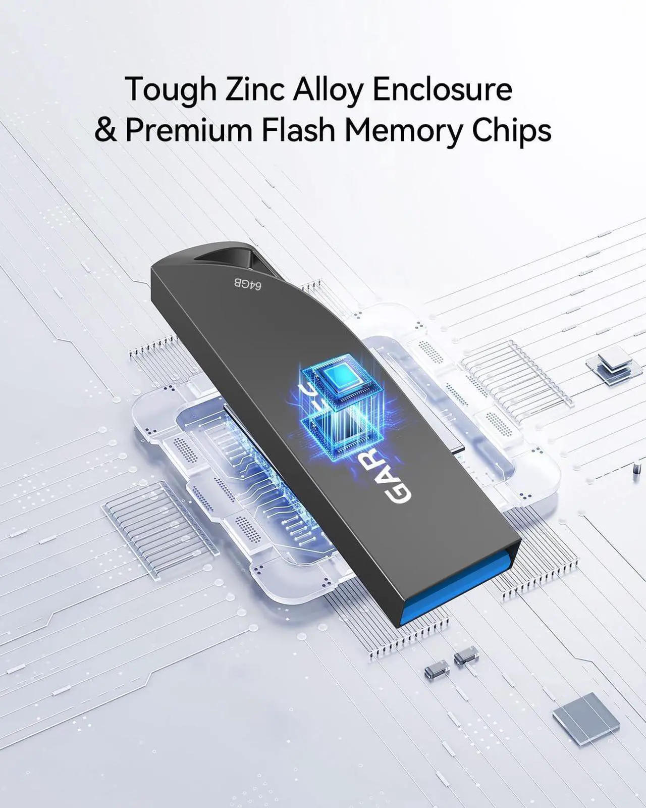Alt view image 4 of 7 - 64GB USB 3.0 Flash Drive Waterproof Metal USB Memory Stick Slim Thumb Drive Portable Pen Drive with Keychain Hole Stylish Jump Drive for PC Computer Car - Gray