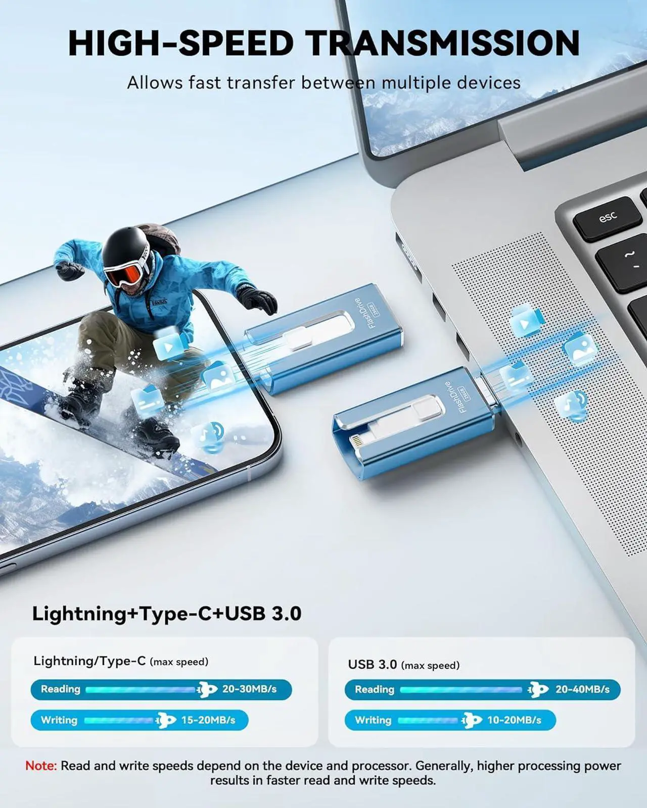 Alt view image 3 of 7 - MFi Certified 256GB Flash Drive for iPhone iPad Photo Stick for External Memory Storage Easily Back Up and Save Photos Videos USB Memory Stick Thumb Drive for iPhone/iPad/Android/PC (Blue)
