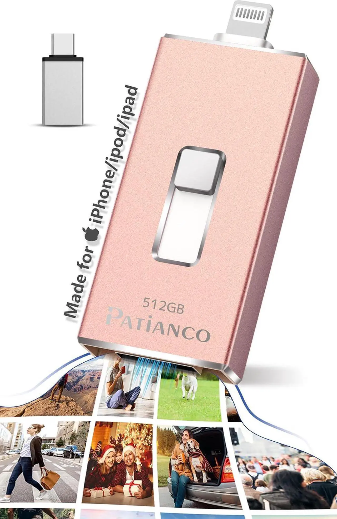 Main image of Photo Stick  MFi Certified for iPhone 512GB USB Flash Drive for iPhone Thumb Drive iPhone-Memory-Stick for iPad/iPhone/Computer Picture Keeper Portable Hard Drive-Pink