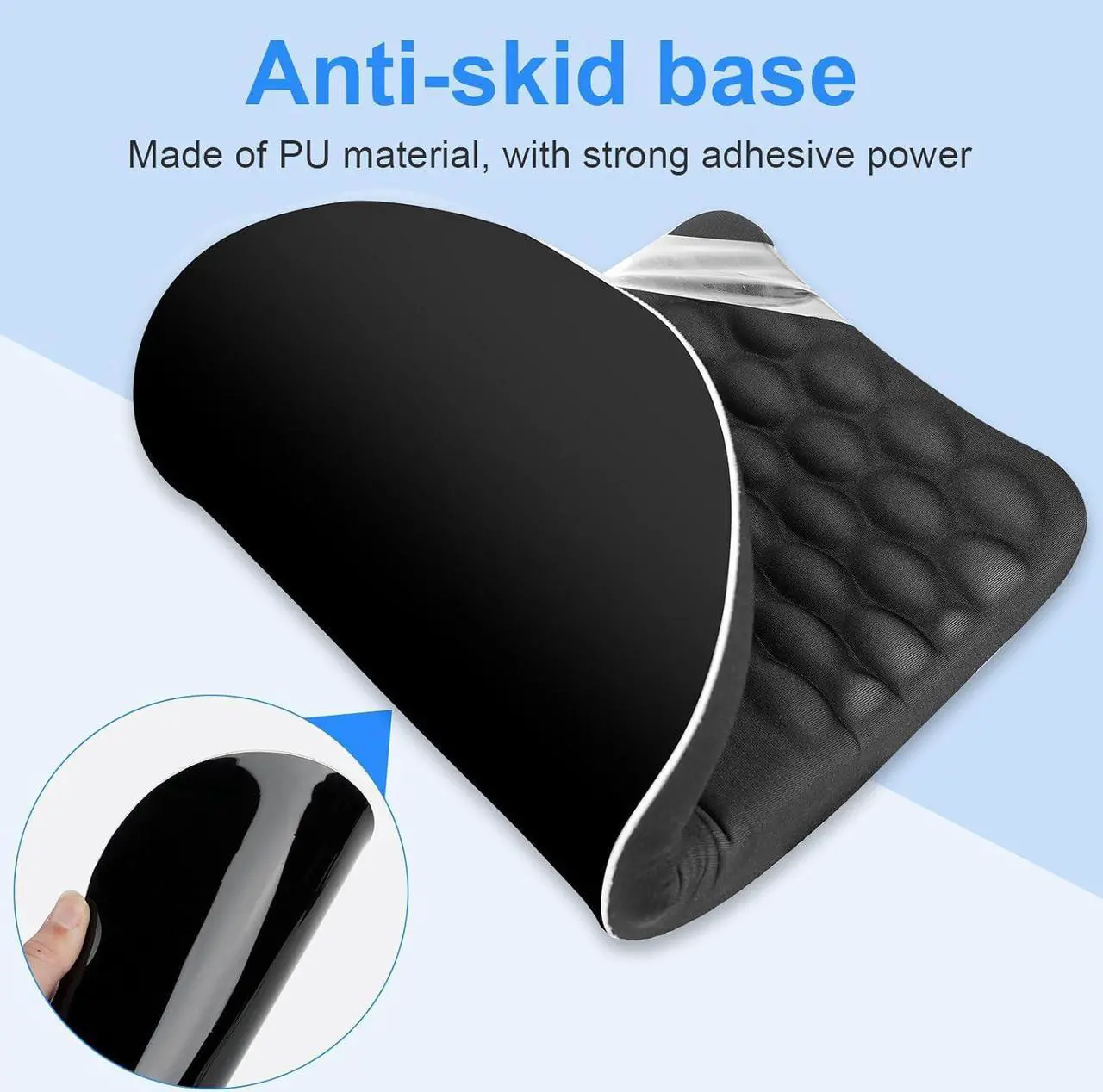 Alt view image 6 of 7 - Ergonomic Wrist Mouse Pad with Massage Design Wrist Rest Pain Relief Mousepad with Memory Foam Non-Slip PU Base Mouse Pad with Wrist Support for Wireless Mouse & Desk Y New Black