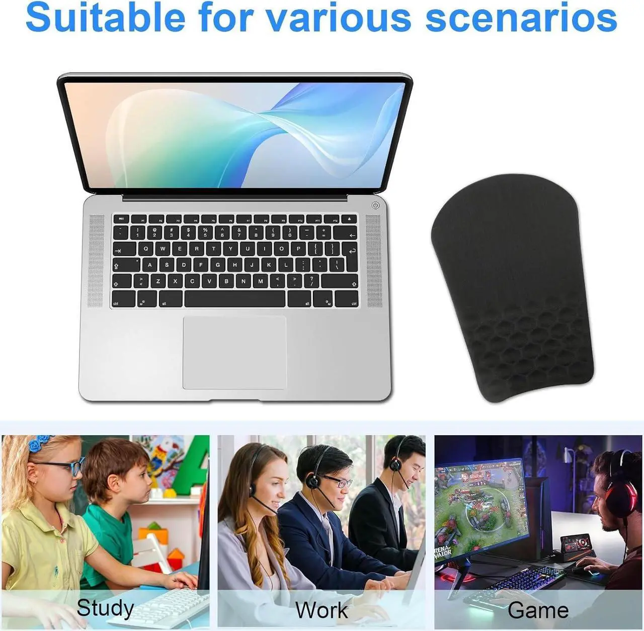 Alt view image 7 of 7 - Ergonomic Wrist Mouse Pad with Massage Design Wrist Rest Pain Relief Mousepad with Memory Foam Non-Slip PU Base Mouse Pad with Wrist Support for Wireless Mouse & Desk Y New Black