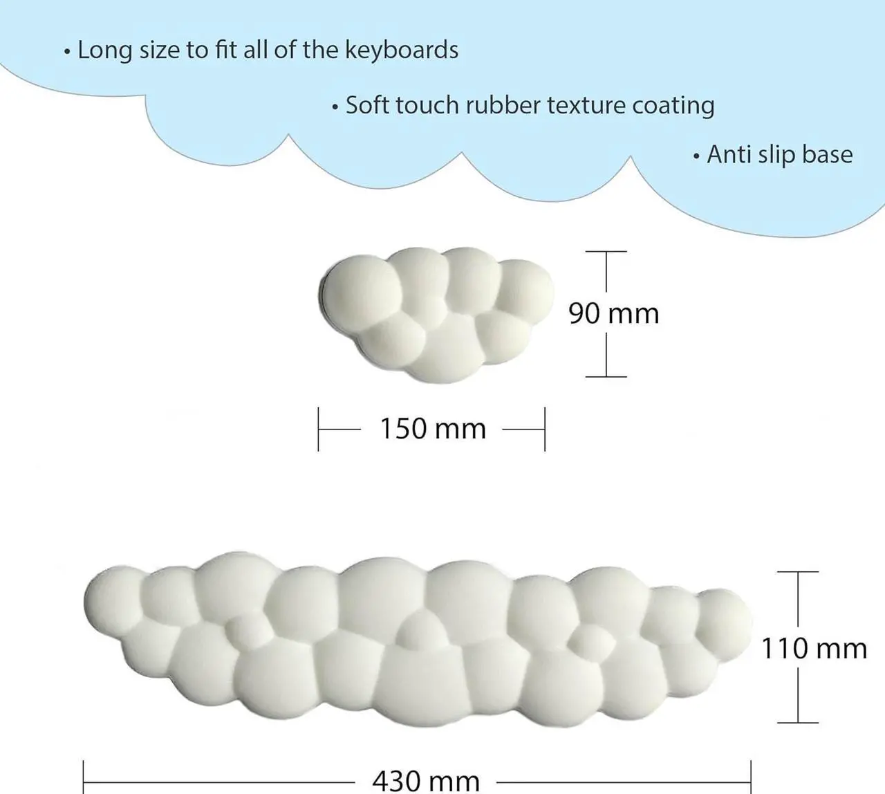 Alt view image 2 of 7 - NomadTrends Cloud Keyboard Wrist Rest - Wrist Support for Keyboard - Cloud Wrist Rest Keyboard - Keyboard Rest - Cute Keyboard Wrist Rest - Arm Support - Leather Memory Foam - White