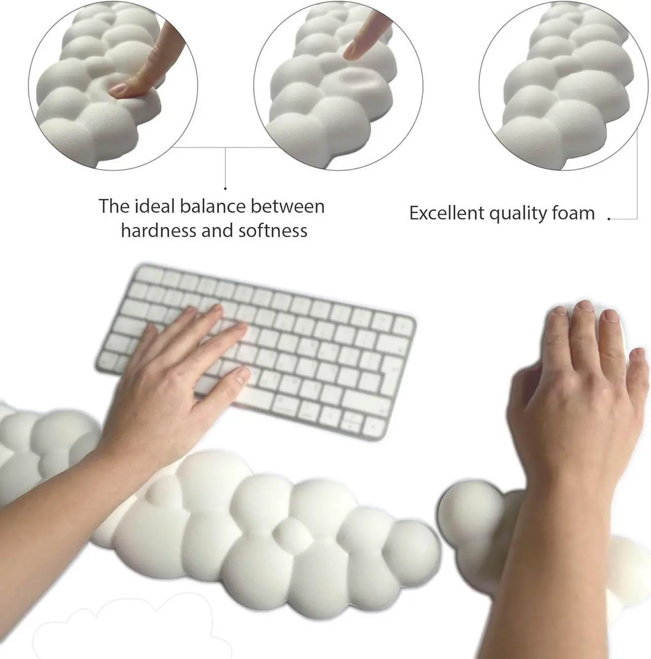 Alt view image 3 of 7 - NomadTrends Cloud Keyboard Wrist Rest - Wrist Support for Keyboard - Cloud Wrist Rest Keyboard - Keyboard Rest - Cute Keyboard Wrist Rest - Arm Support - Leather Memory Foam - White