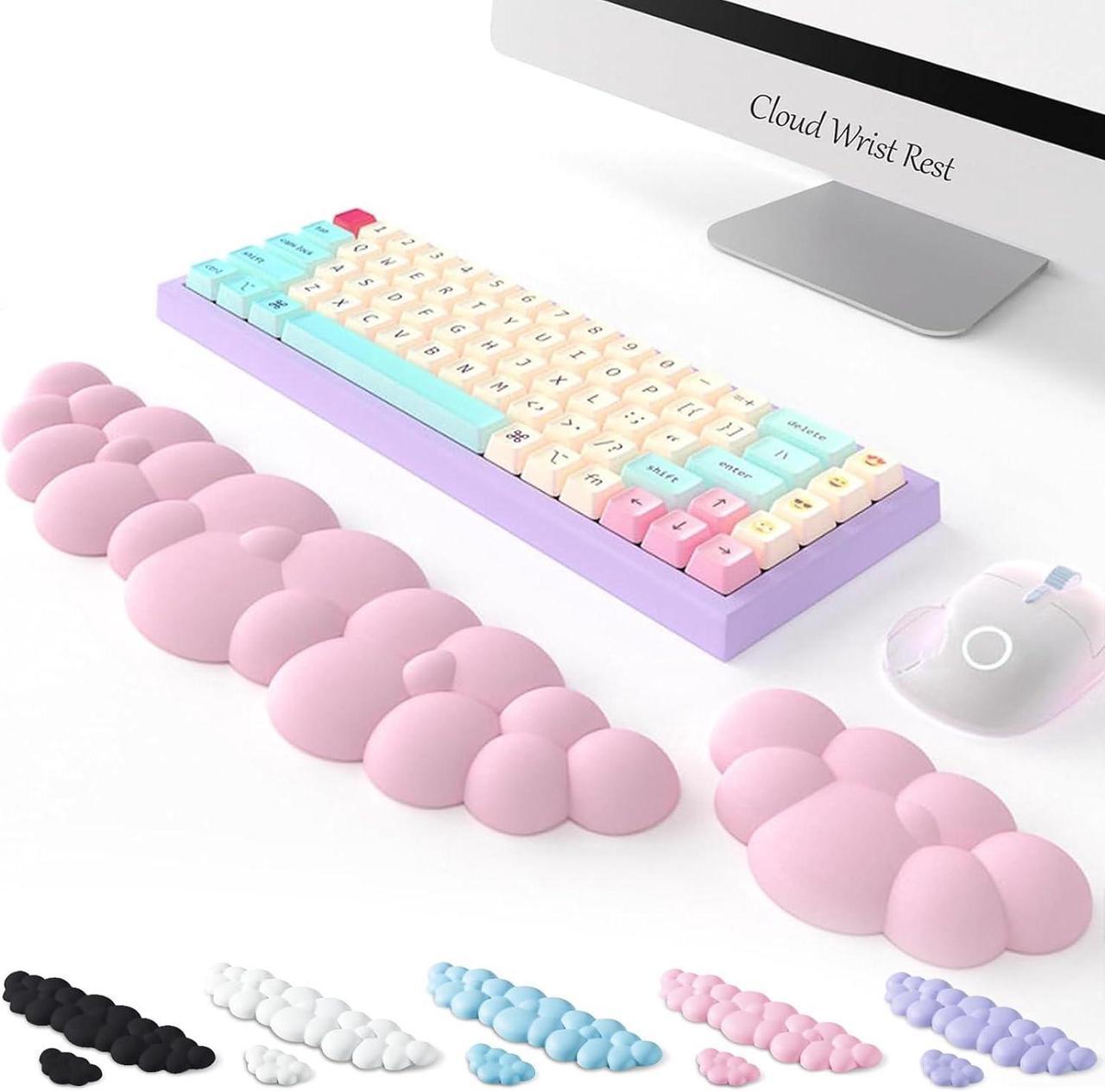 Main image of Keyboard Cloud Wrist Rest 2PCS High Density Memory Foam Keyboard Palm Rest Ergonomic Keyboard Pad Wrist Support for Pain Relief Mouse Pad Rest Support for Office/Computer/Laptop/Gaming/Mac Pink