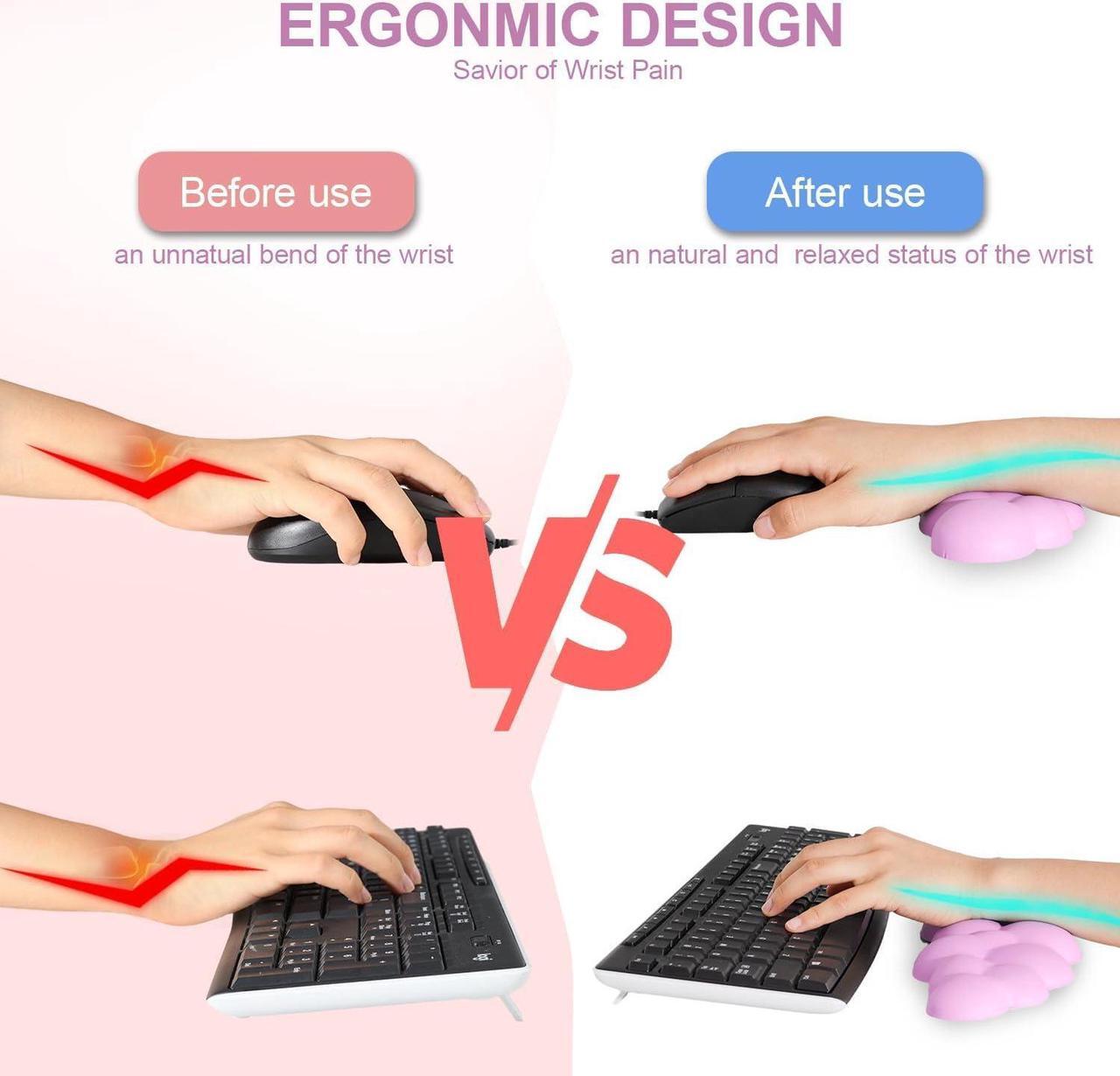 Alt view image 2 of 7 - Keyboard Cloud Wrist Rest 2PCS High Density Memory Foam Keyboard Palm Rest Ergonomic Keyboard Pad Wrist Support for Pain Relief Mouse Pad Rest Support for Office/Computer/Laptop/Gaming/Mac Pink