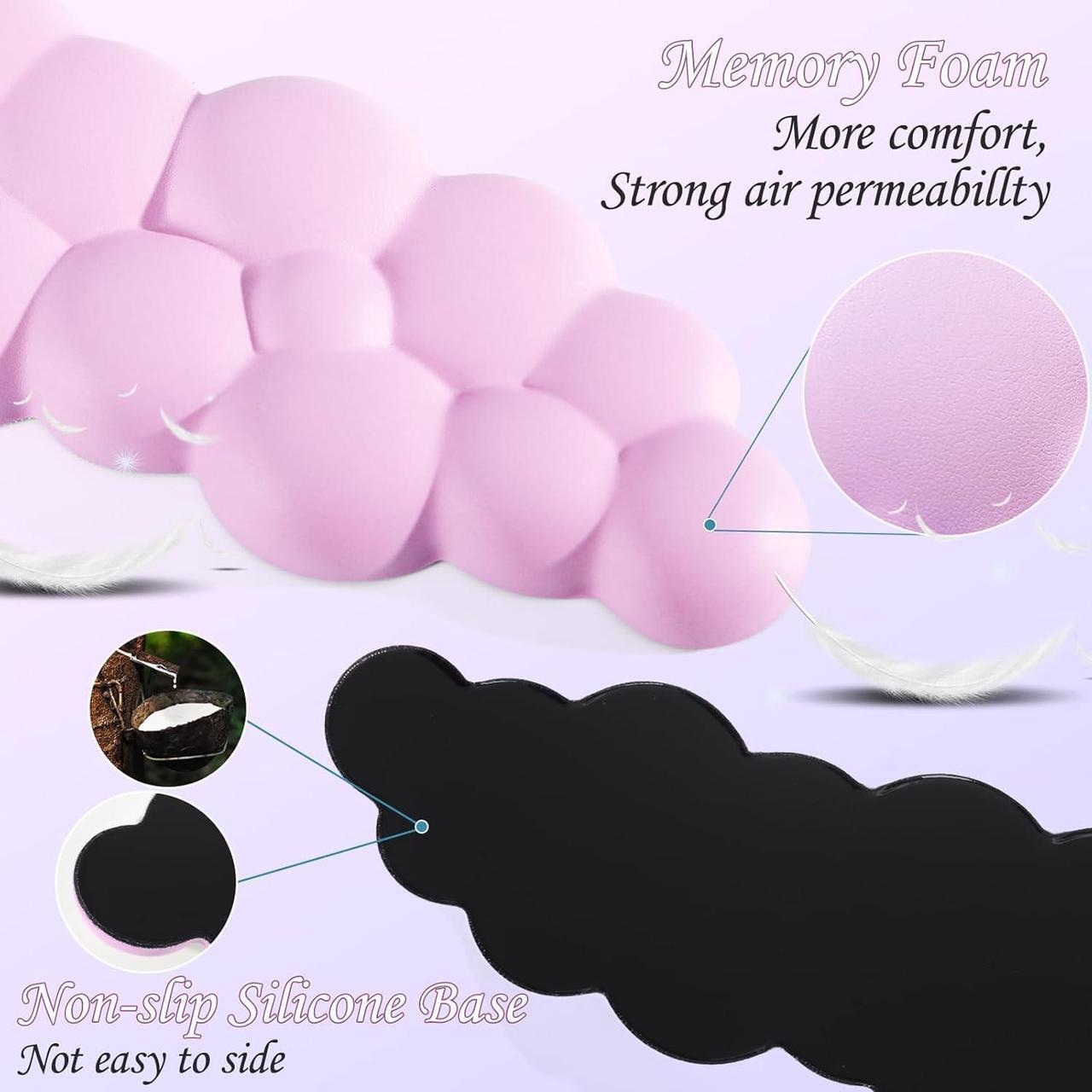 Alt view image 4 of 7 - Keyboard Cloud Wrist Rest 2PCS High Density Memory Foam Keyboard Palm Rest Ergonomic Keyboard Pad Wrist Support for Pain Relief Mouse Pad Rest Support for Office/Computer/Laptop/Gaming/Mac Pink