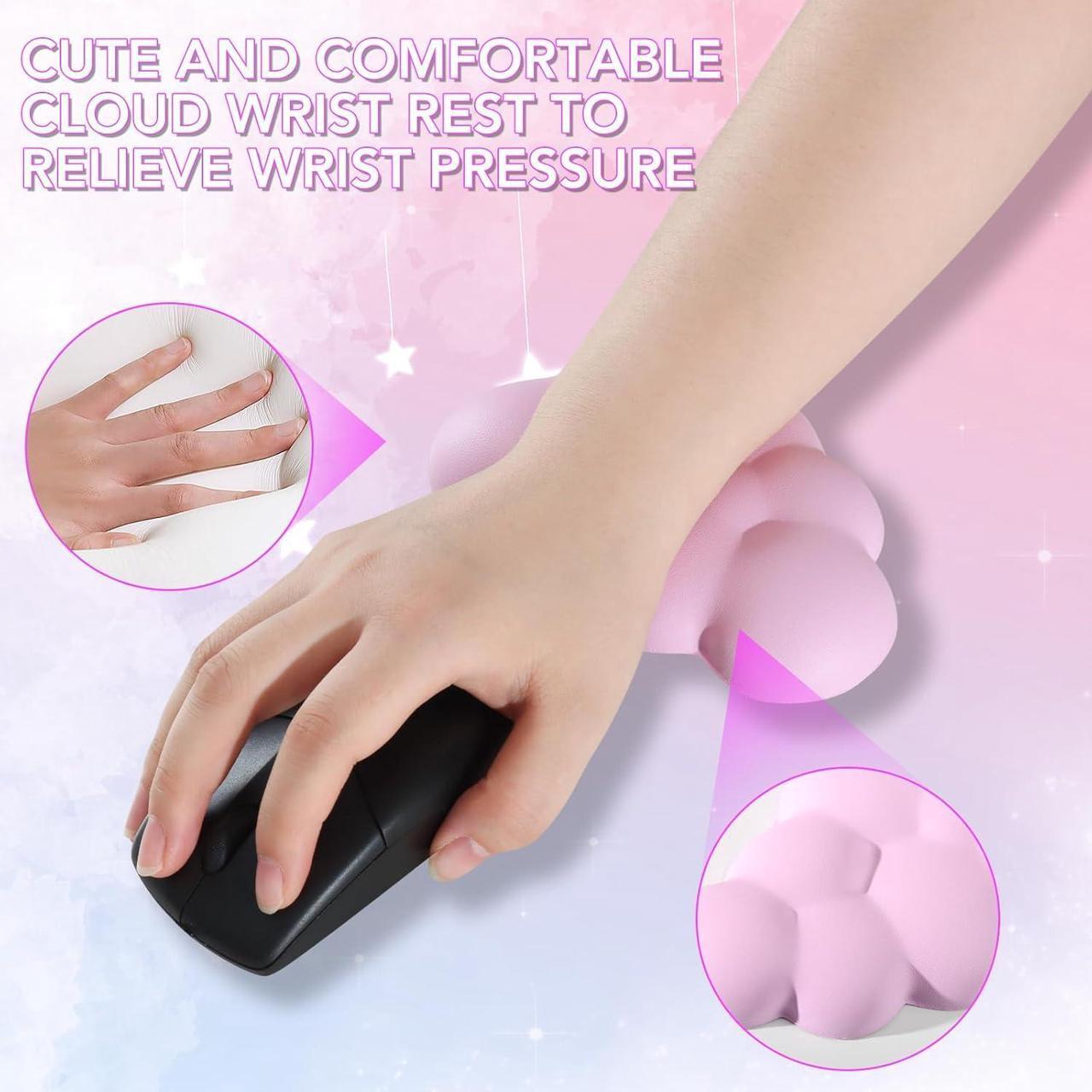 Alt view image 6 of 7 - Keyboard Cloud Wrist Rest 2PCS High Density Memory Foam Keyboard Palm Rest Ergonomic Keyboard Pad Wrist Support for Pain Relief Mouse Pad Rest Support for Office/Computer/Laptop/Gaming/Mac Pink
