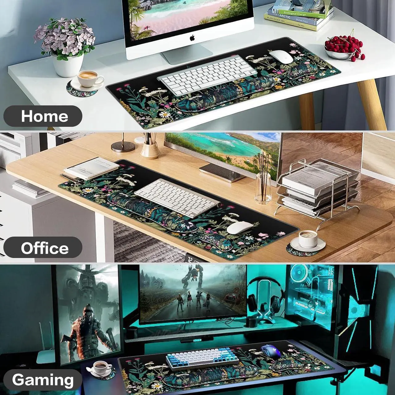 Alt view image 7 of 7 - Mouse Pad with Wrist Rest 4-in-1 Large Mousepad+Keyboard Wrist Rest+Mouse Pad Wrist Support+Cup Pad Set Ergonomic Mouse Pad Anti-Slip Memory Foam Desk Mat for Home Office Gaming(35.4×15.7in)