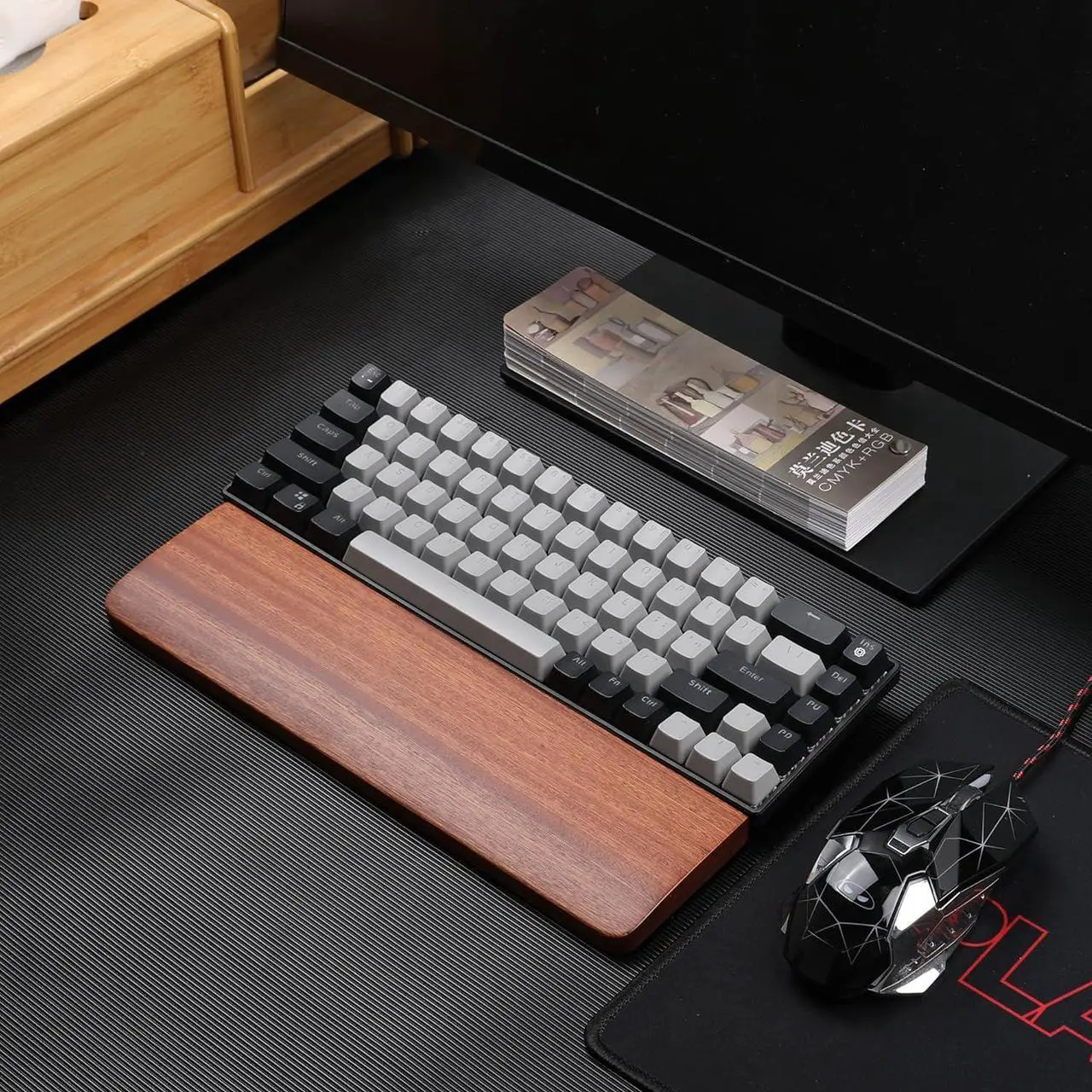 Alt view image 5 of 6 - Keyboard Wooden Wrist Rest Black Walnut Solid Wood Non-Slip Ergonomic Palm Rest for Compact 60% Keyboard Durable and Easy to Clean