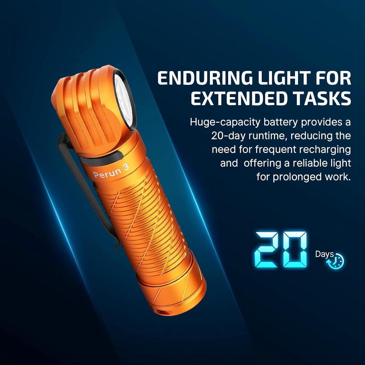 Alt view image 4 of 7 - Perun 3 Rechargeable Headlamp Flashlight, 3000 Lumens LED Headlight with Red Light, Waterproof Head Lamp with Headband for Outdoor Camping, Hiking, Working(Orange)